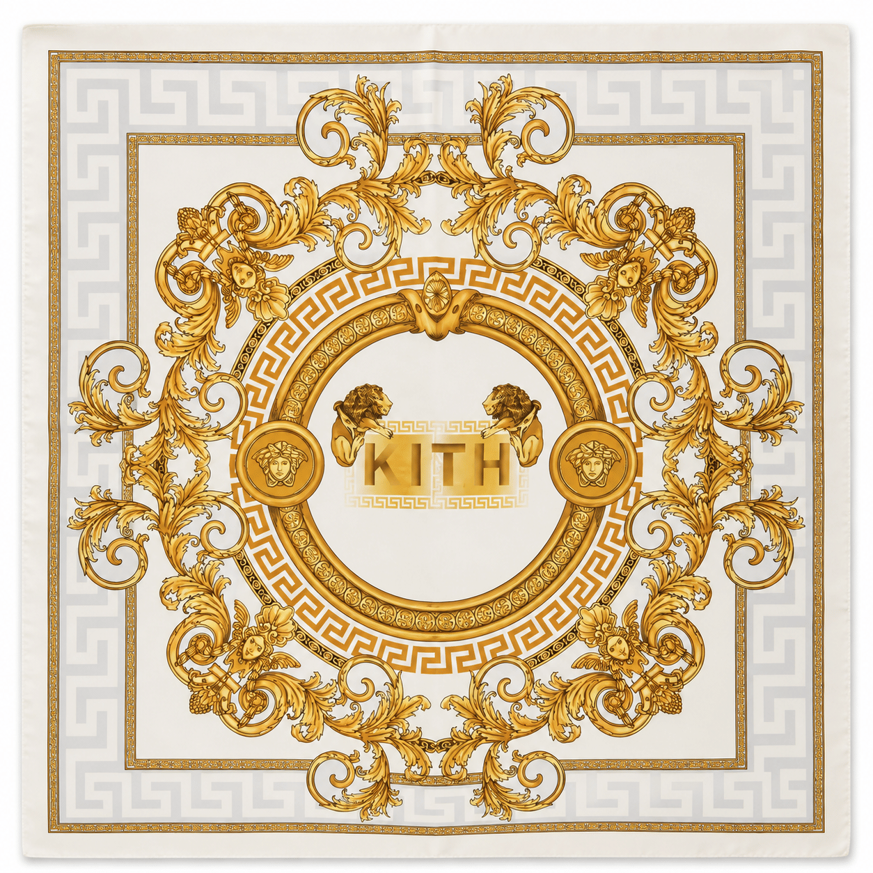Versace White/Light Grey/Gold Barocco Pattern Silk Scarf
