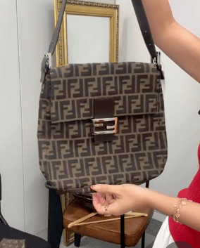Fendi Zucca One Shoulder Bag 26730 Canvas×Leather Khaki×Brown B0926DU4XA