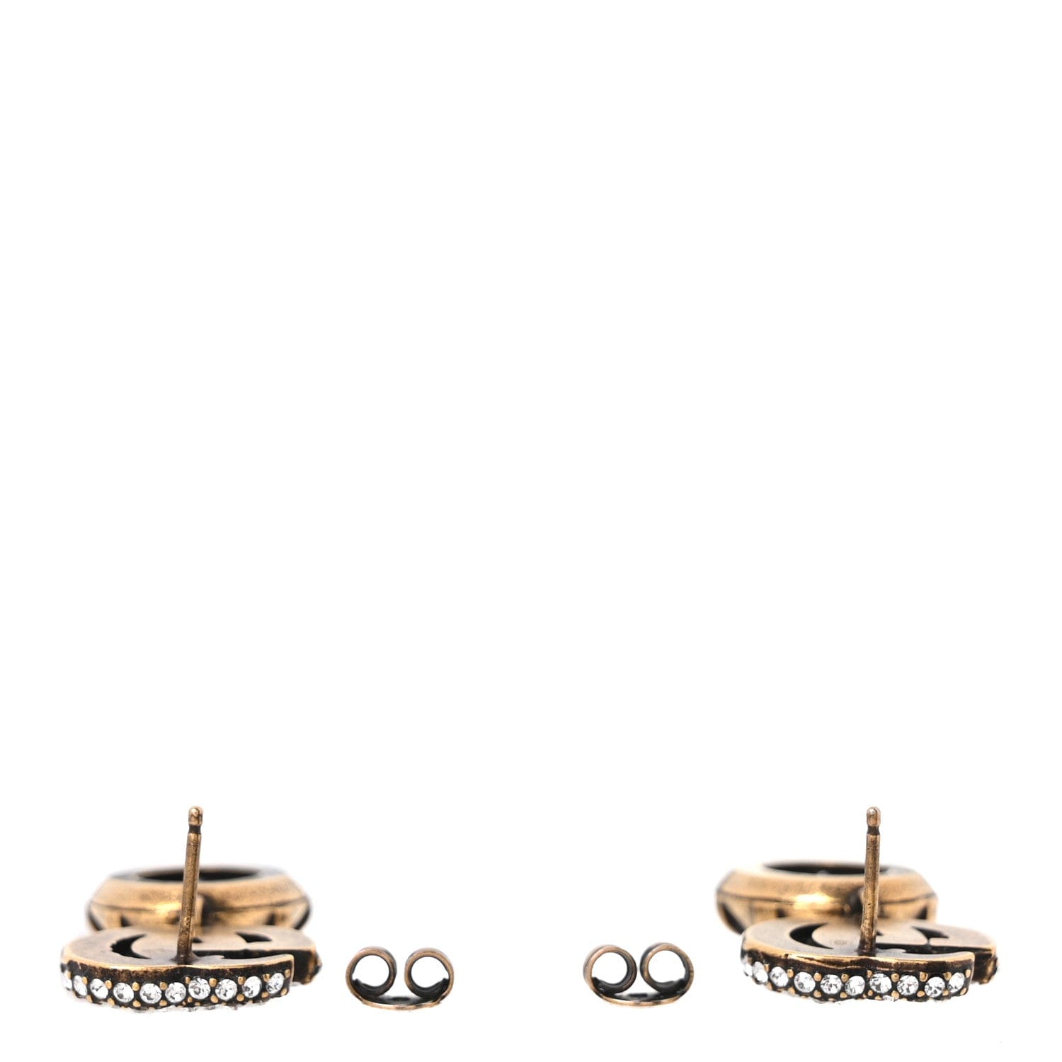 Gucci Metal Crystal Double G Drop Earrings Black Gold