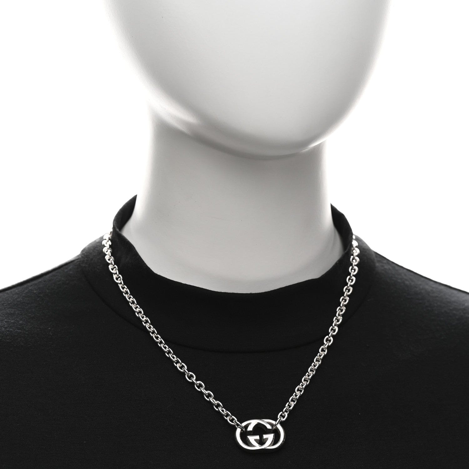 Gucci Sterling Silver Britt Interlocking GG Pendant Necklace