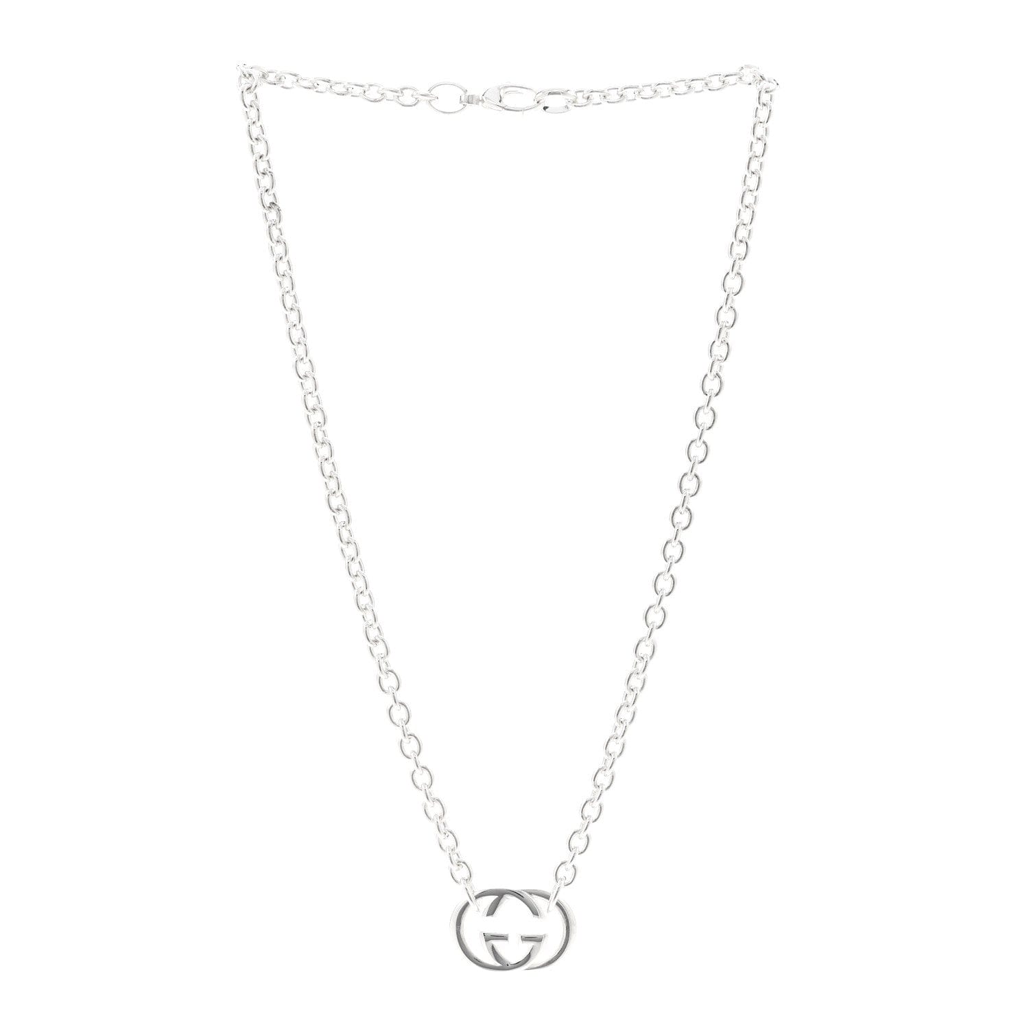 Gucci Sterling Silver Britt Interlocking GG Pendant Necklace