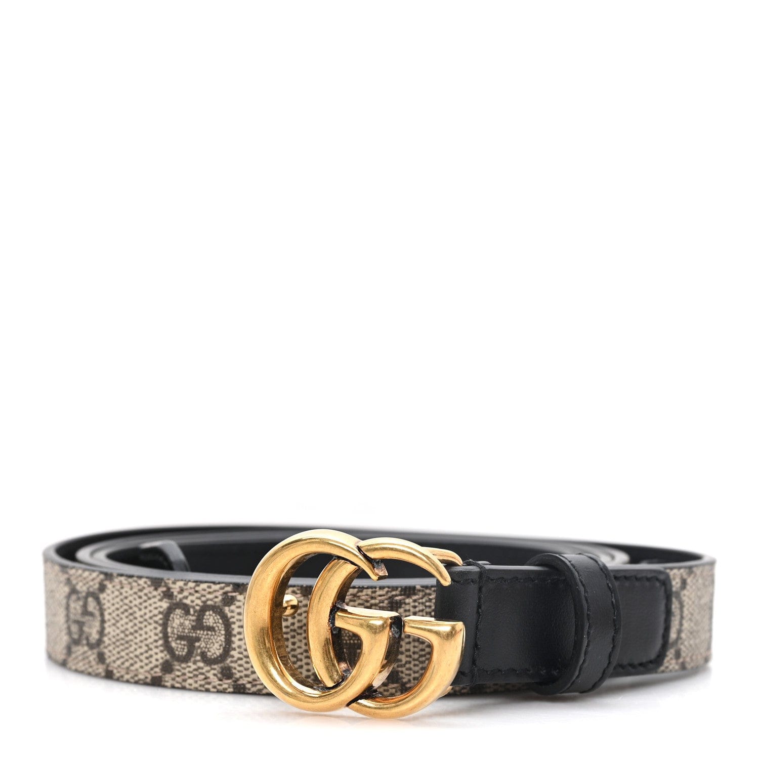 Gucci GG Supreme Monogram Matte Plutone Calfskin Double G 20 mm Belt 120 48 Beige Ebony Black
