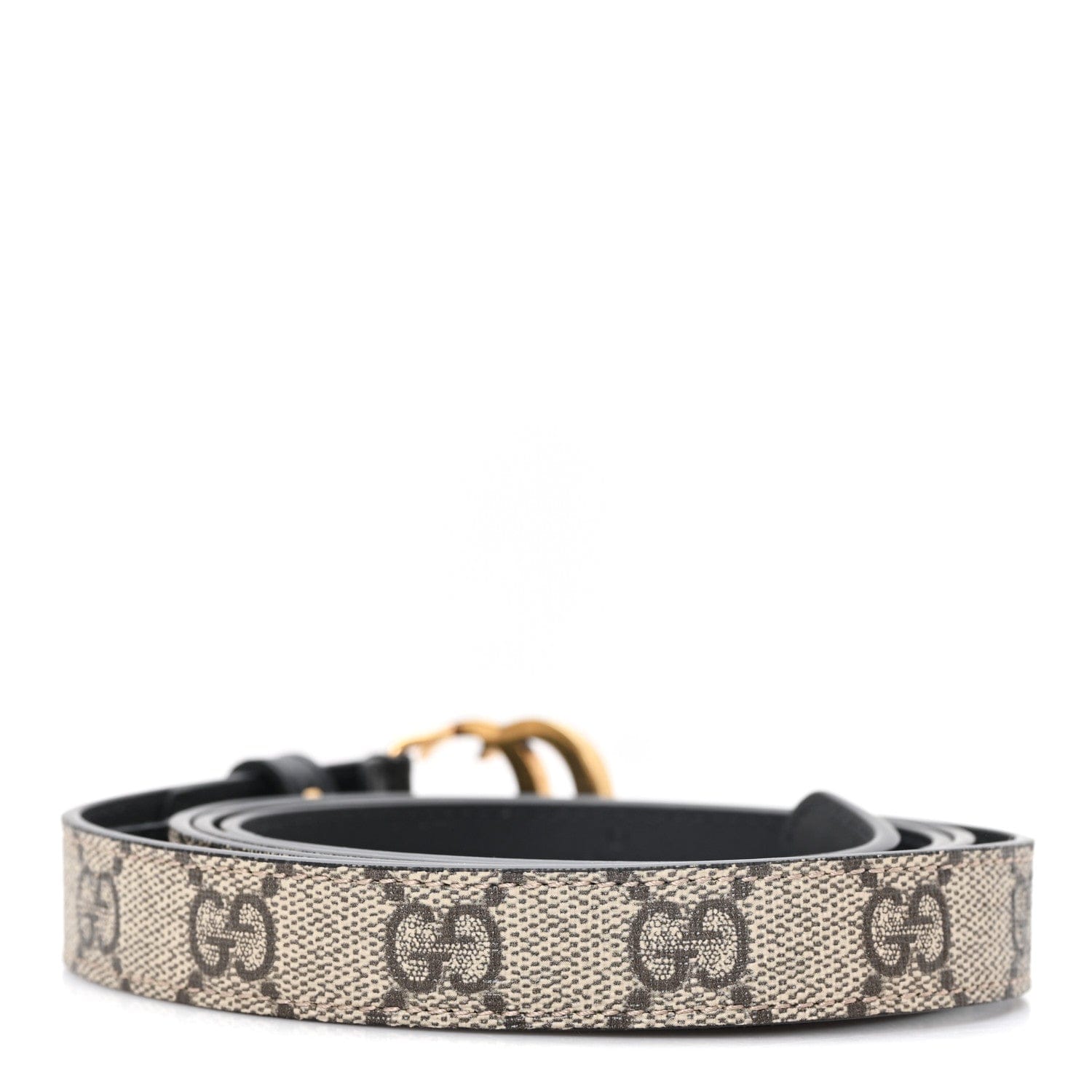 Gucci GG Supreme Monogram Matte Plutone Calfskin Double G 20 mm Belt 120 48 Beige Ebony Black