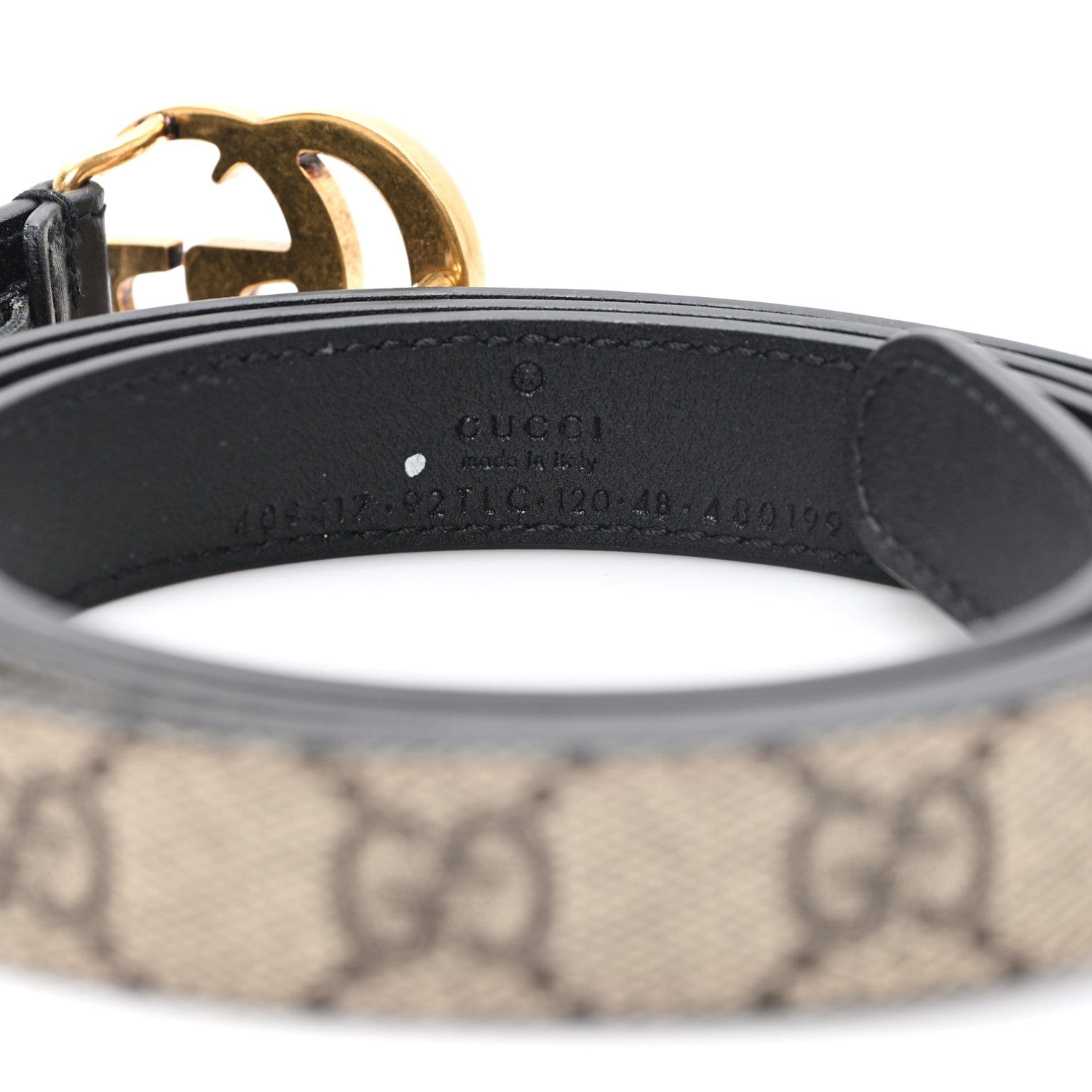 Gucci GG Supreme Monogram Matte Plutone Calfskin Double G 20 mm Belt 120 48 Beige Ebony Black