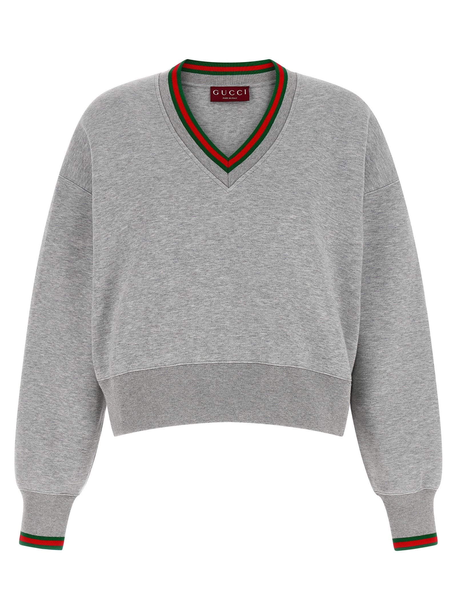 Gucci Web - Striped V - Neck Sweatshirt — Gray