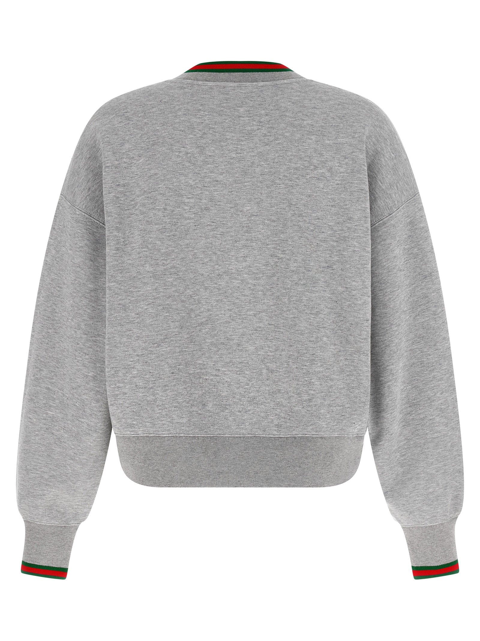 Gucci Web - Striped V - Neck Sweatshirt — Gray