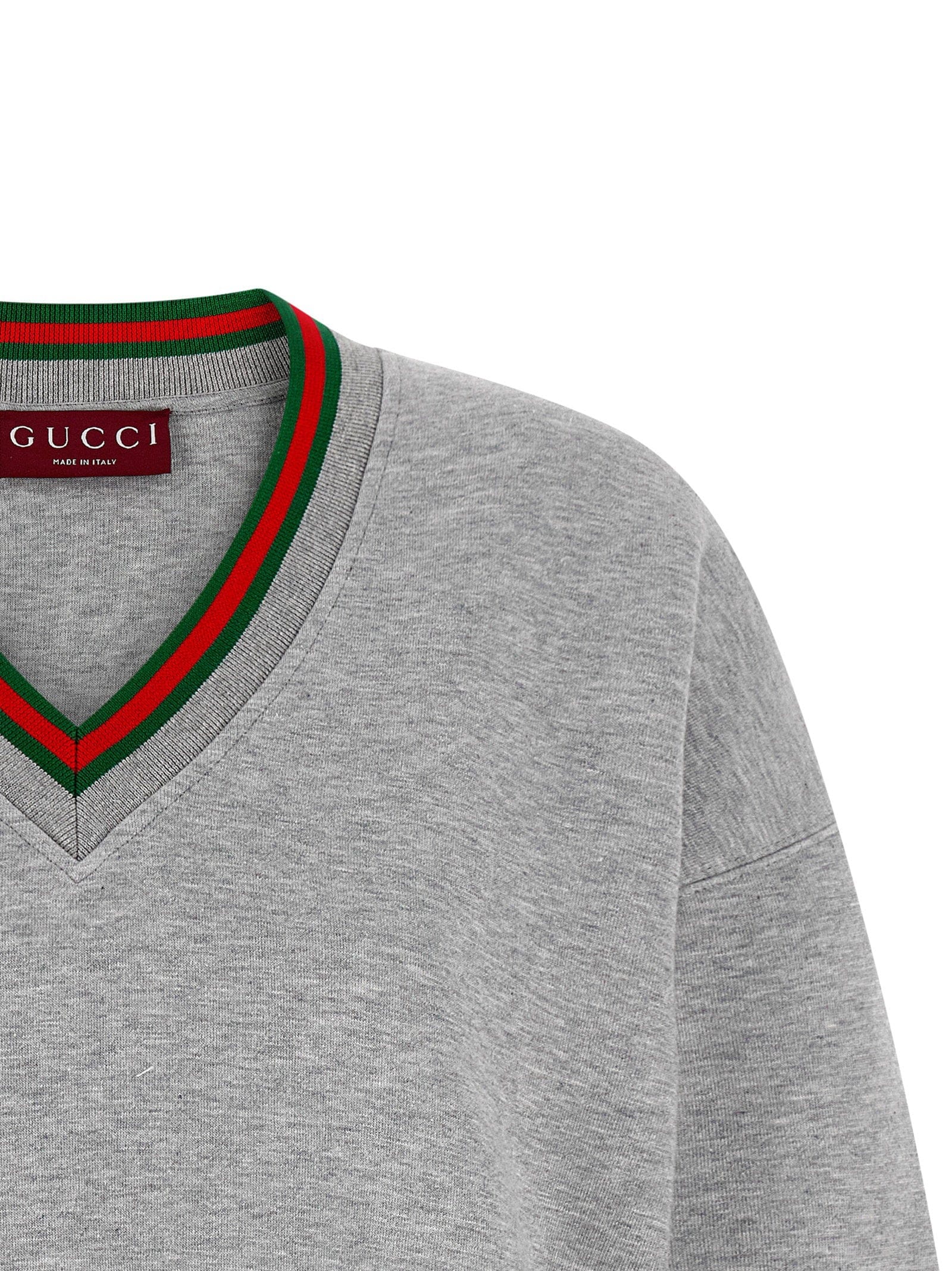 Gucci Web - Striped V - Neck Sweatshirt — Gray