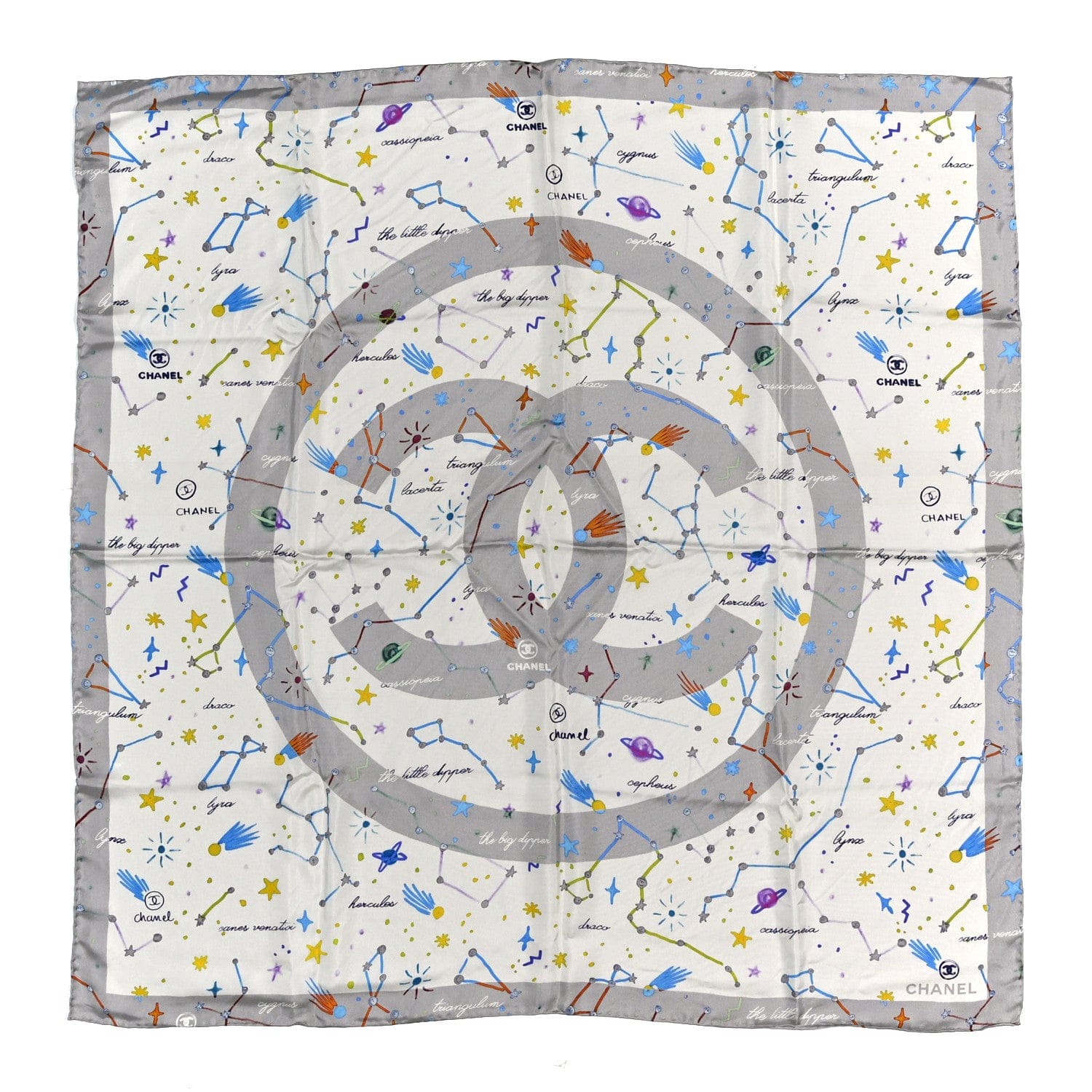 Chanel Silk Constellations CC Square Scarf Grey Multicolor