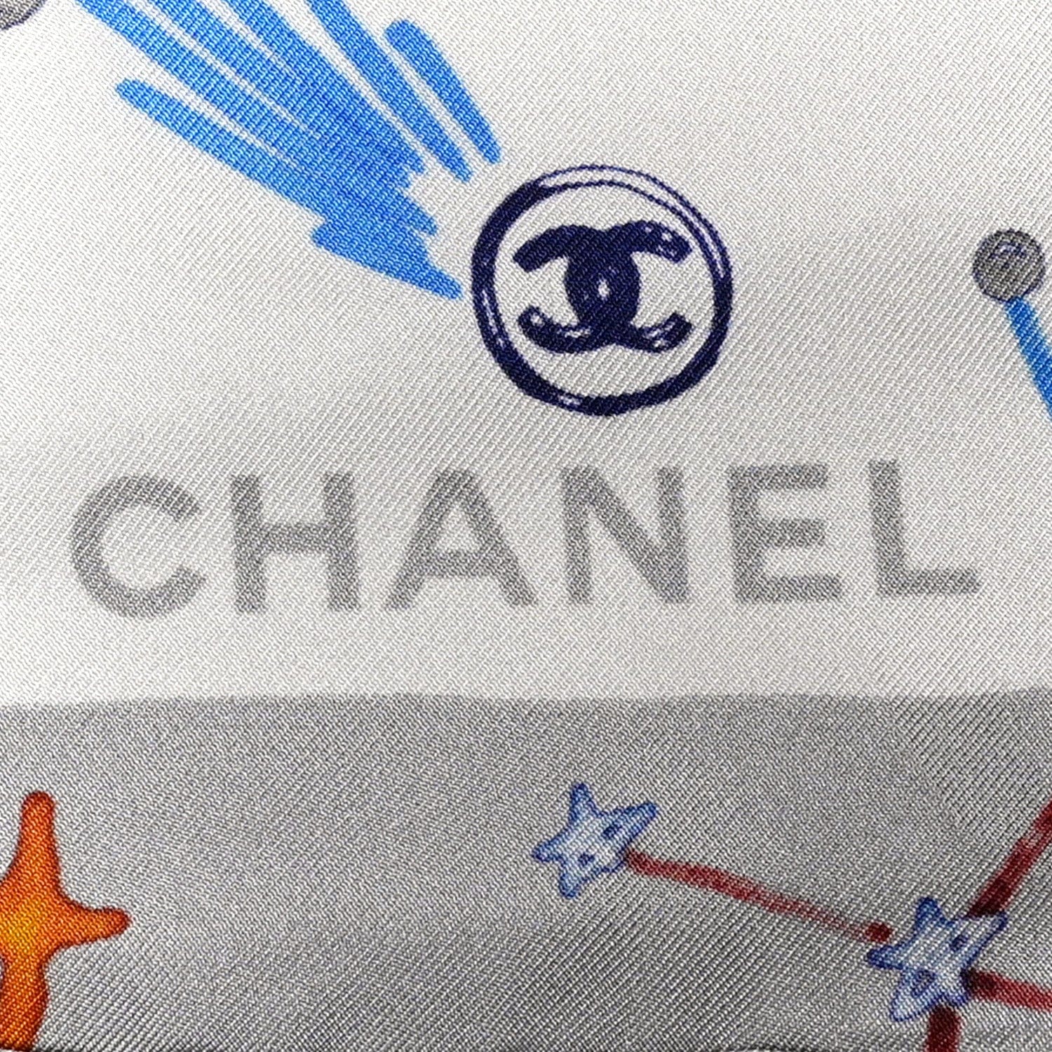 Chanel Silk Constellations CC Square Scarf Grey Multicolor