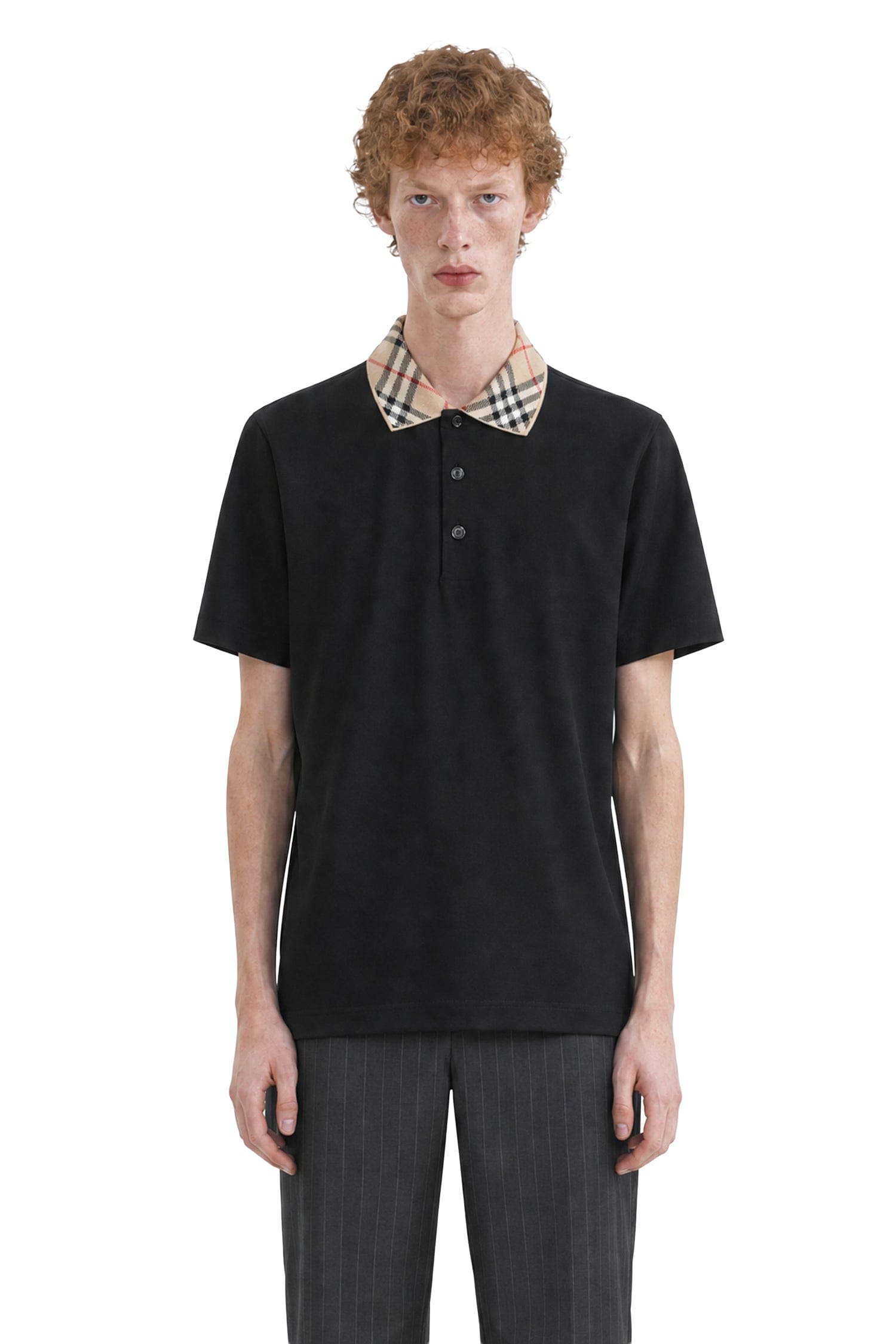 Burberry Check Collar Cotton Polo Shirt