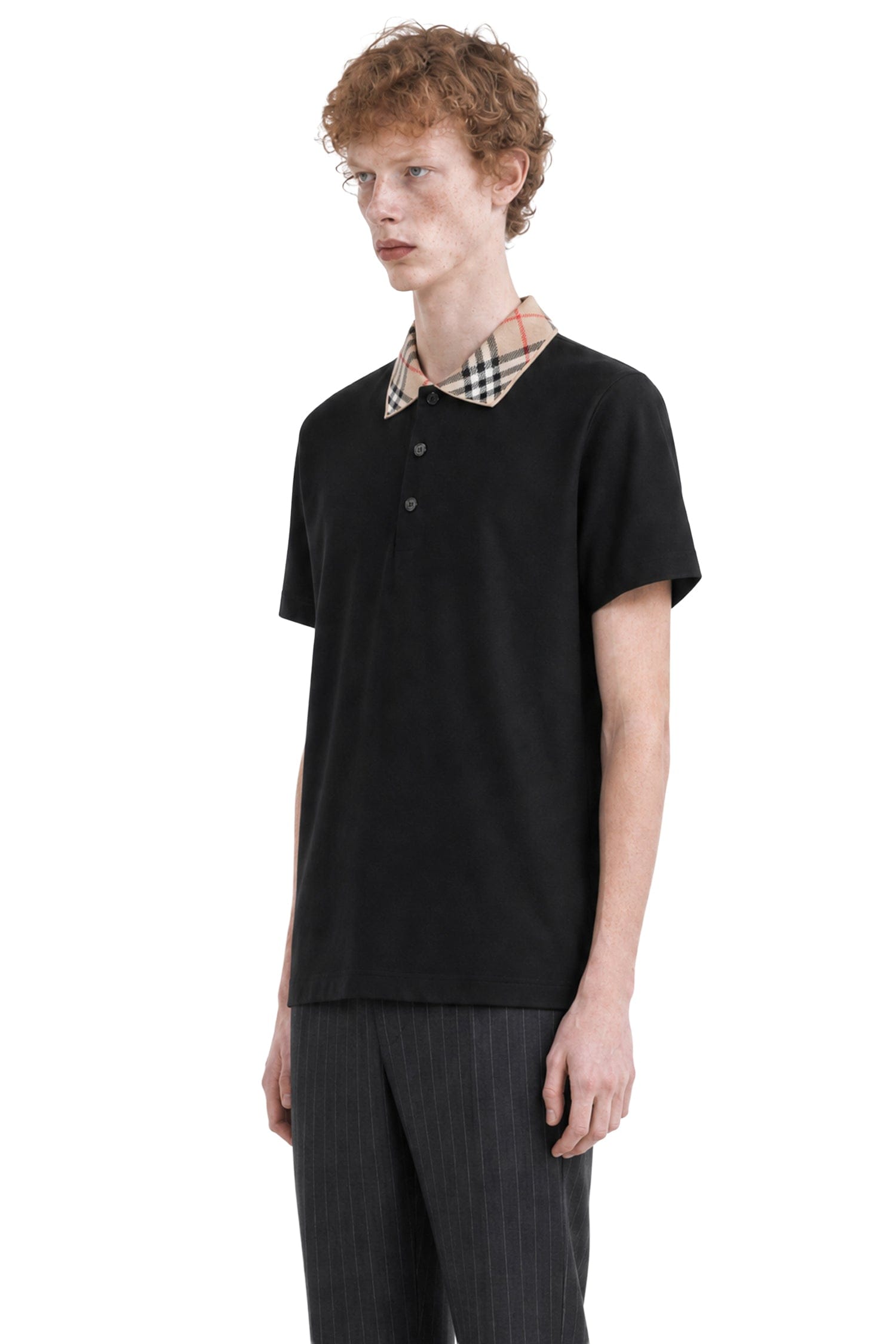 Burberry Check Collar Cotton Polo Shirt