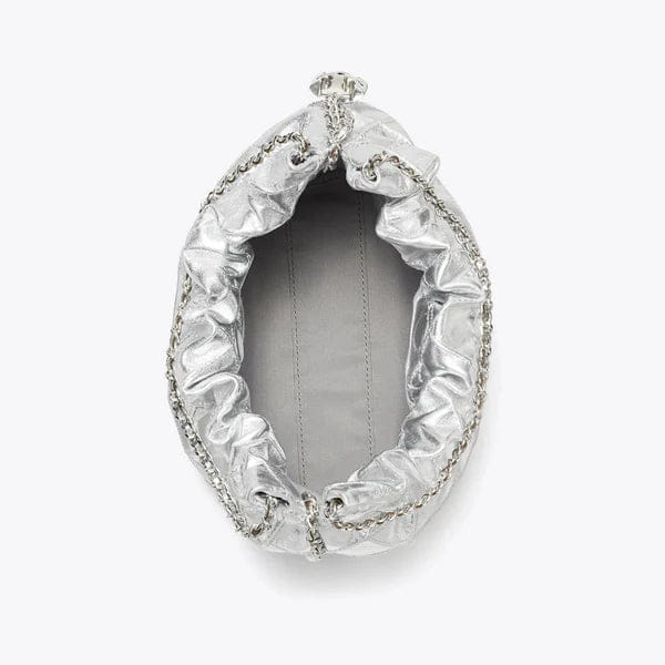 Tory Burch Mini Fleming Metallic Hobo Bag Silver