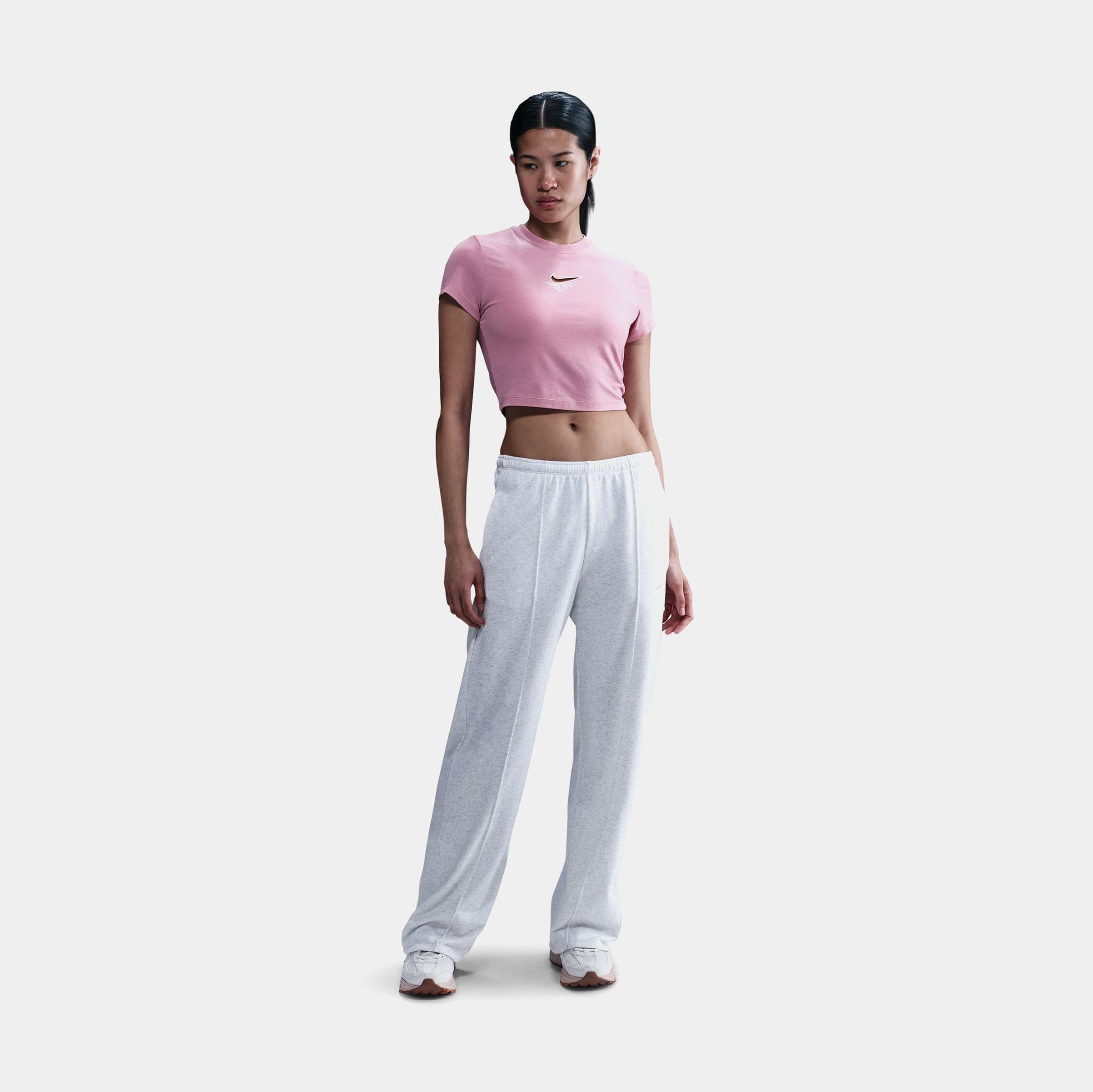 Nike NSW Chill Knit Slim Cropped Womens Short Sleeve Shirt (Pink/White)