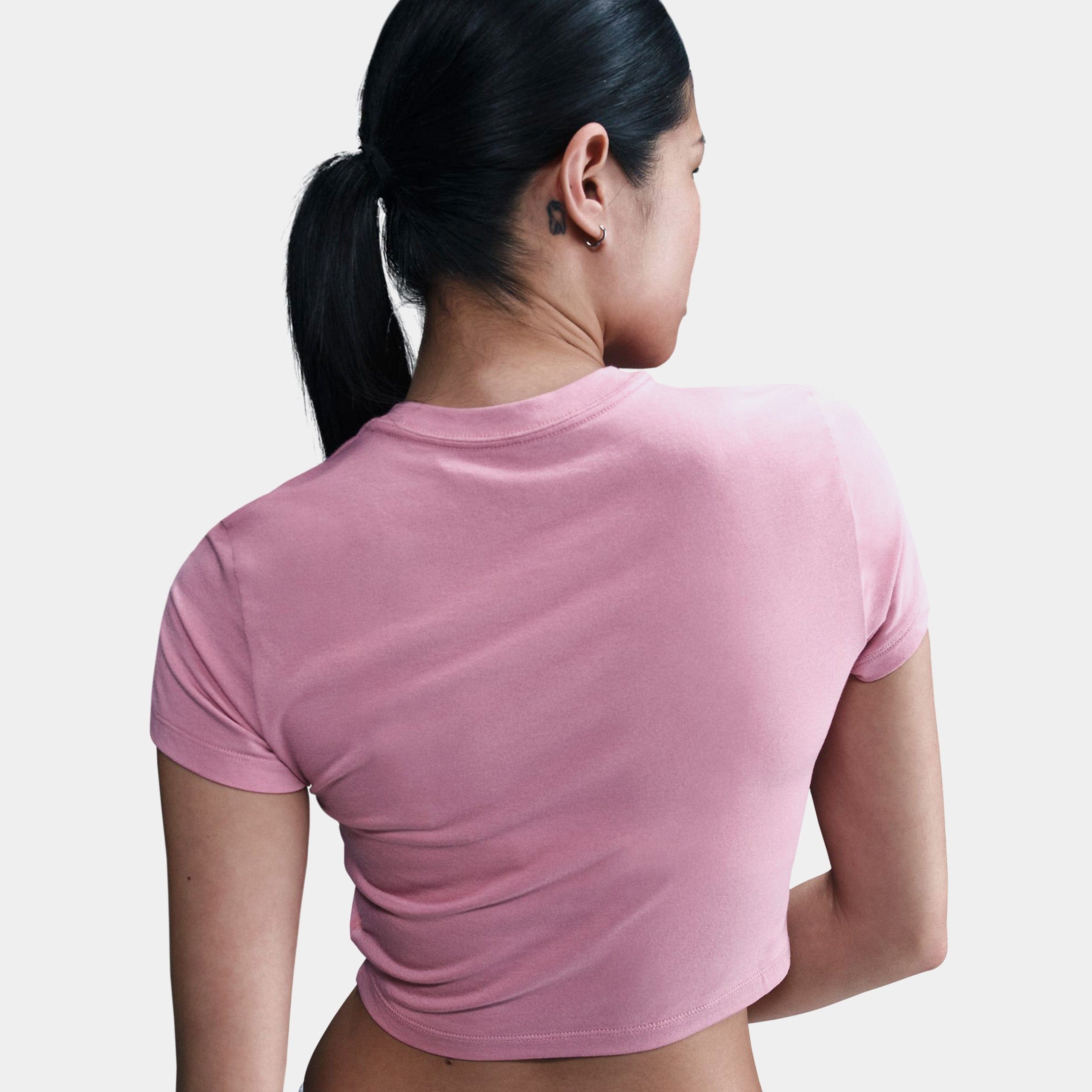 Nike NSW Chill Knit Slim Cropped Womens Short Sleeve Shirt (Pink/White)