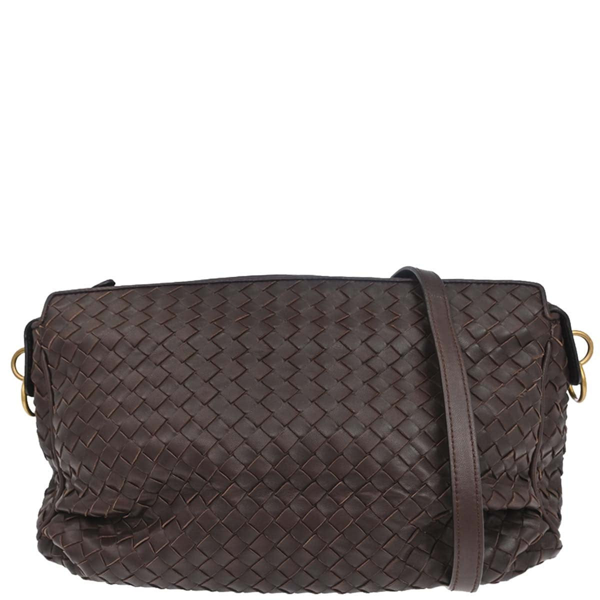 Bottega Veneta Brown Lambskin Intrecciato Shoulder Bag