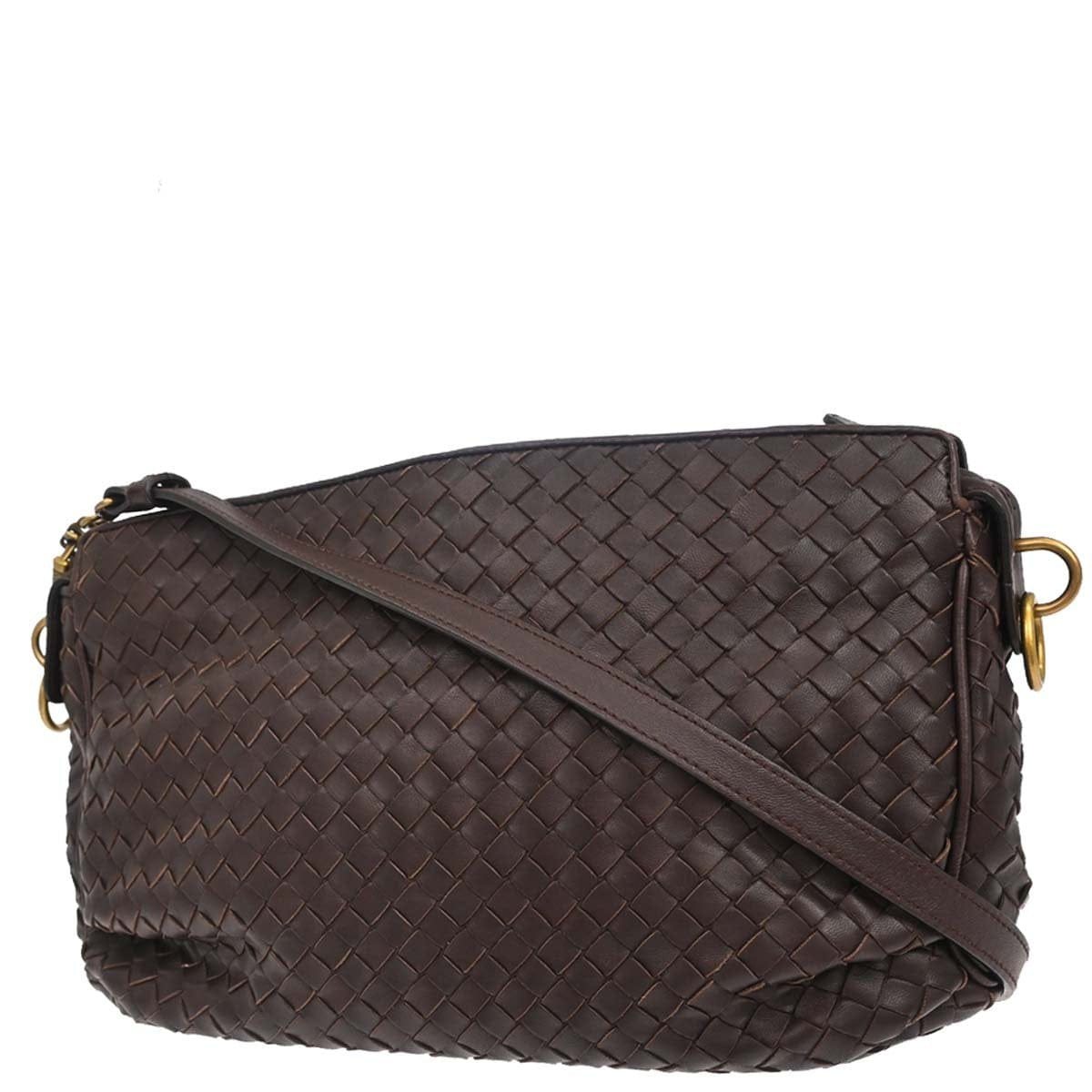 Bottega Veneta Brown Lambskin Intrecciato Shoulder Bag