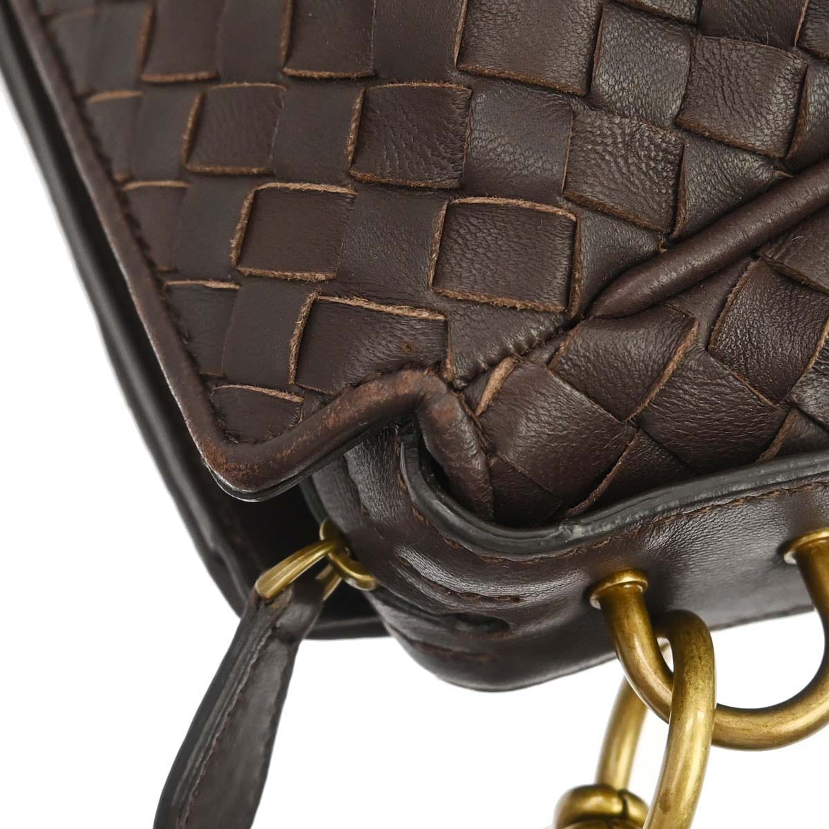 Bottega Veneta Brown Lambskin Intrecciato Shoulder Bag