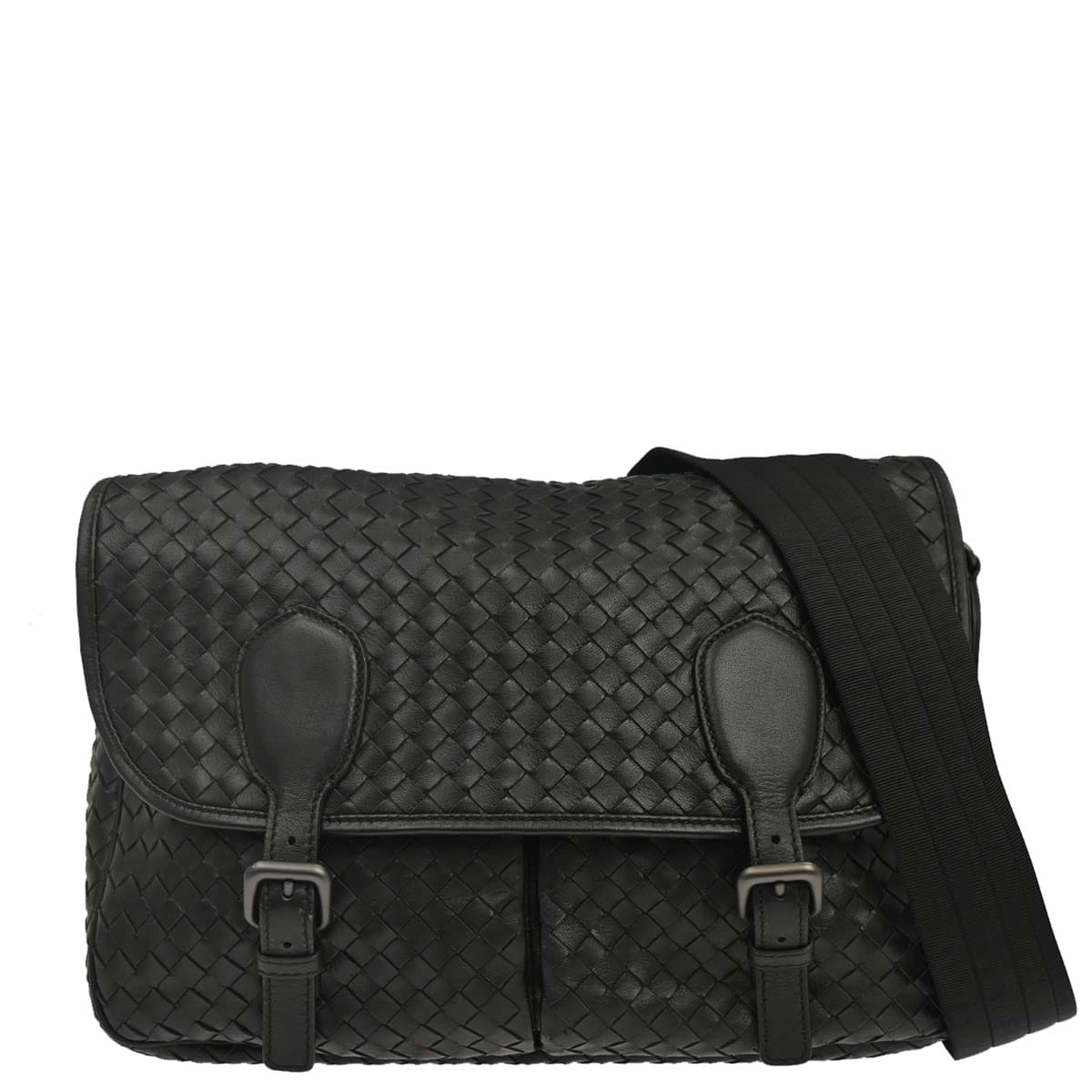 Bottega Veneta Black Lambskin Intrecciato Shoulder Bag