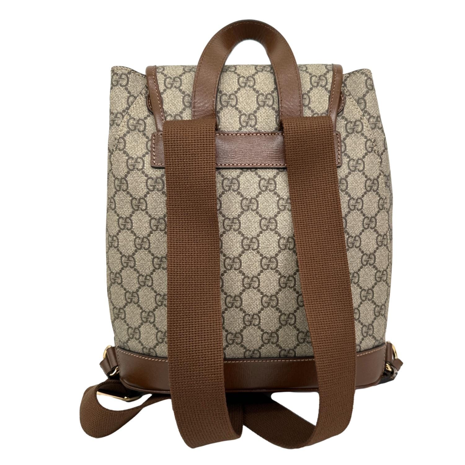 GUCCI Retro Interlocking G Buckle GG Supreme Azalea Calfskin Backpack Beige 674147
