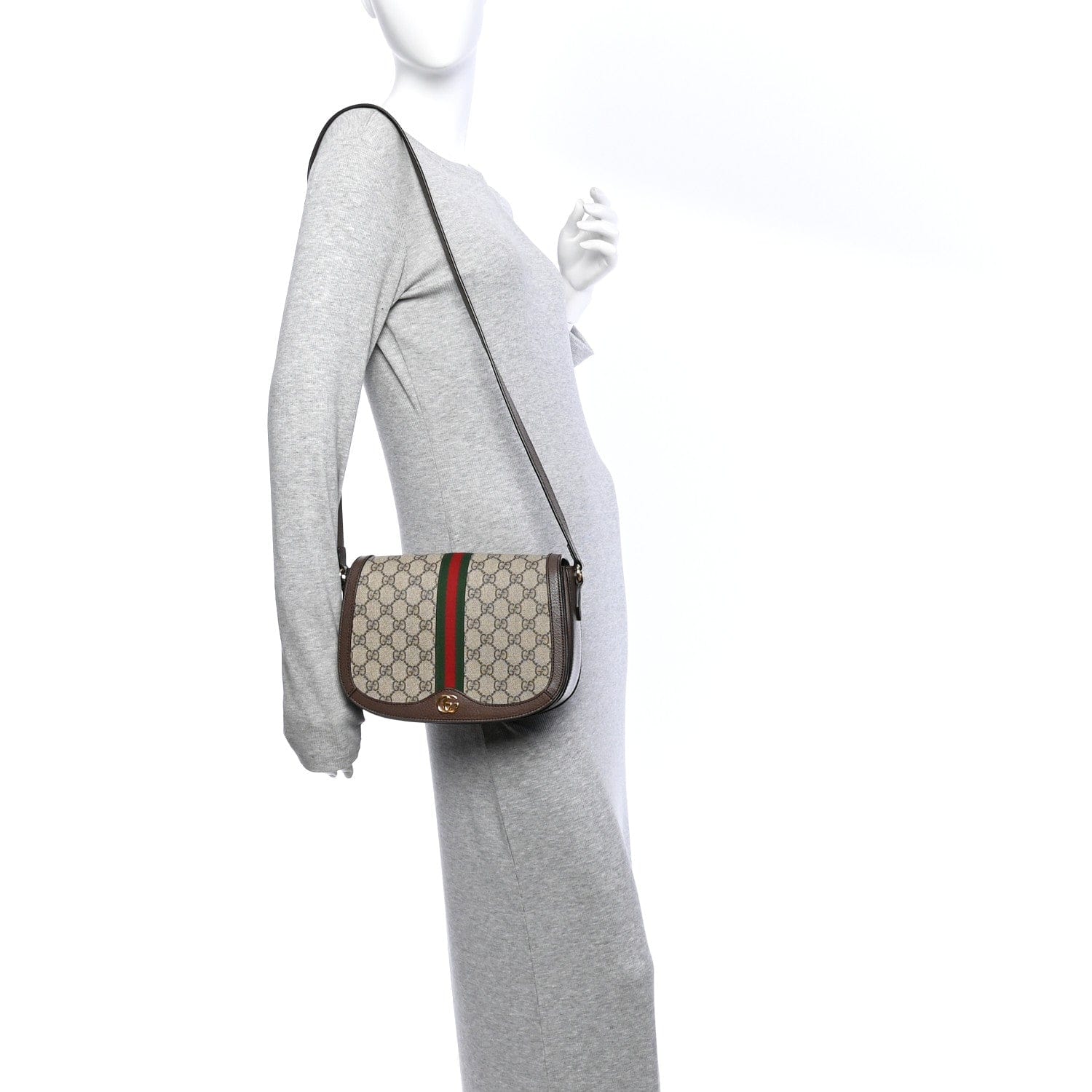 Gucci GG Supreme Monogram Web Small Ophidia Flap Messenger Bag Brown