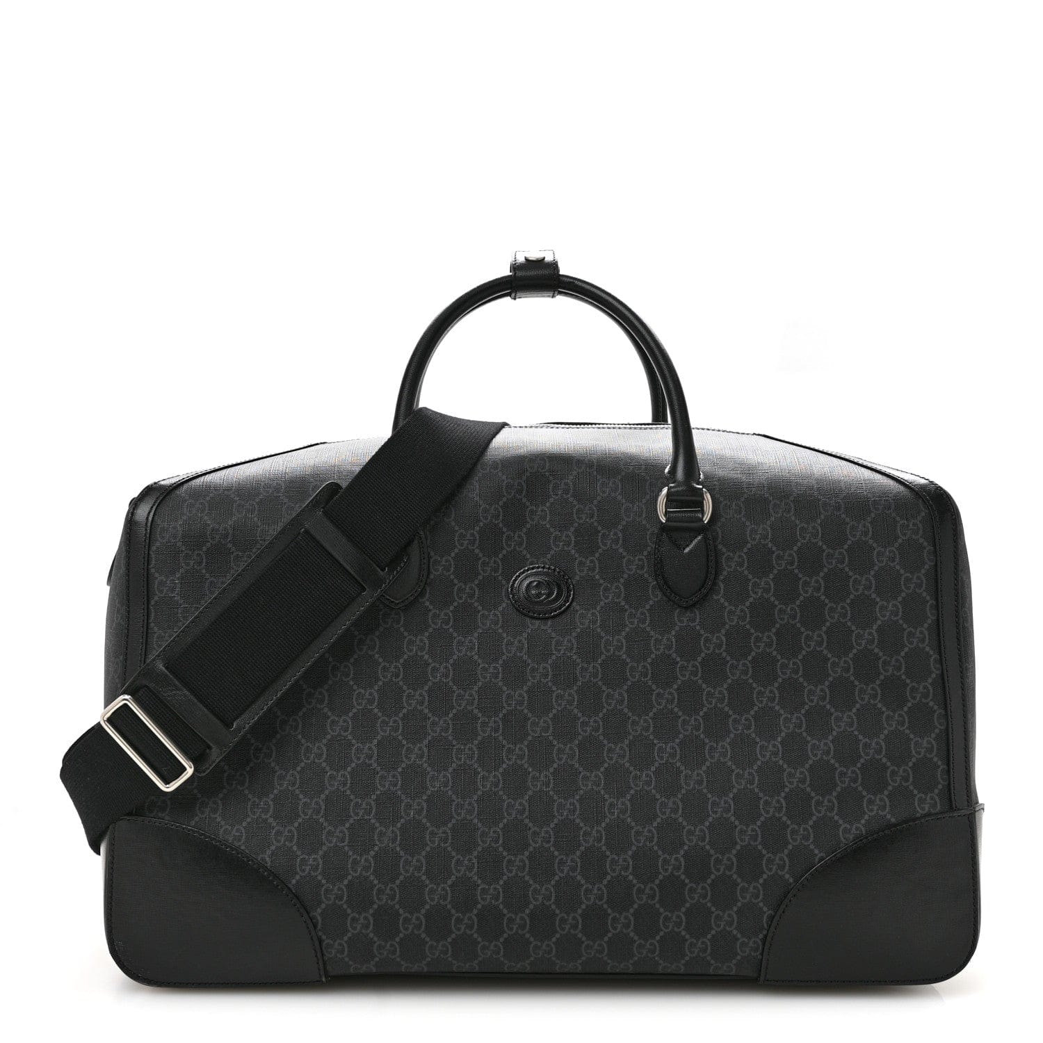 Gucci GG Supreme Monogram Azalea Calfskin Retro Interlocking G Large Duffle Bag Black Grey