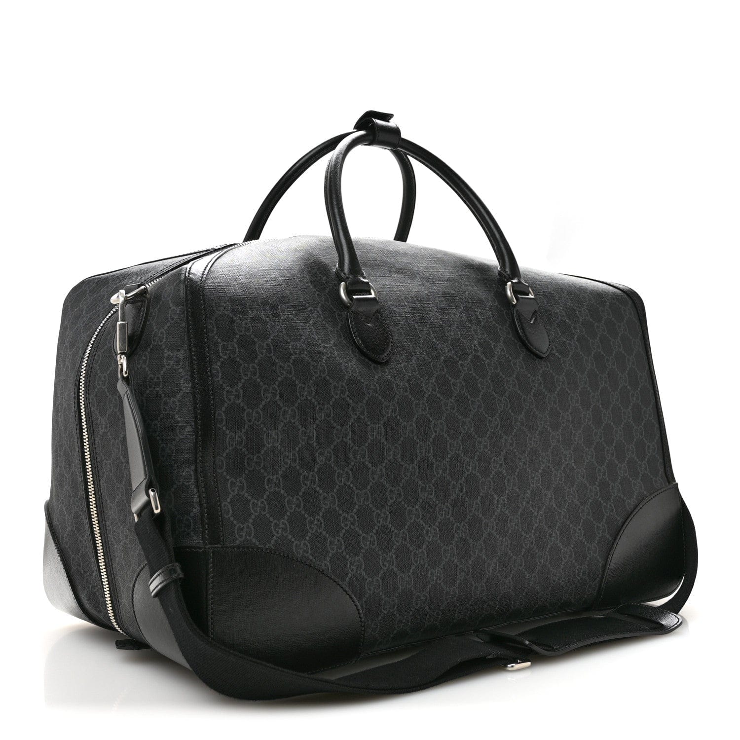 Gucci GG Supreme Monogram Azalea Calfskin Retro Interlocking G Large Duffle Bag Black Grey