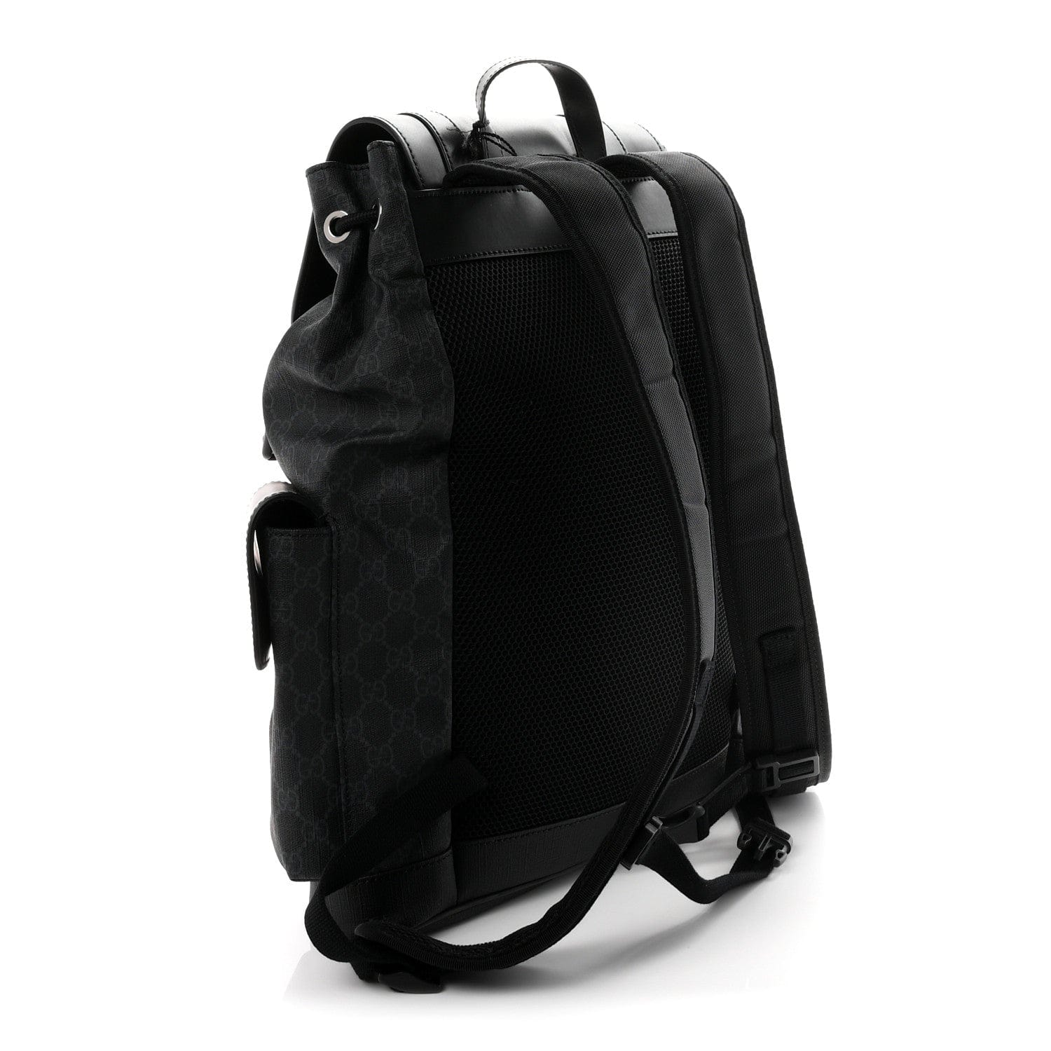 Gucci Soft GG Supreme Monogram Calfskin Web Double Buckle Backpack Black