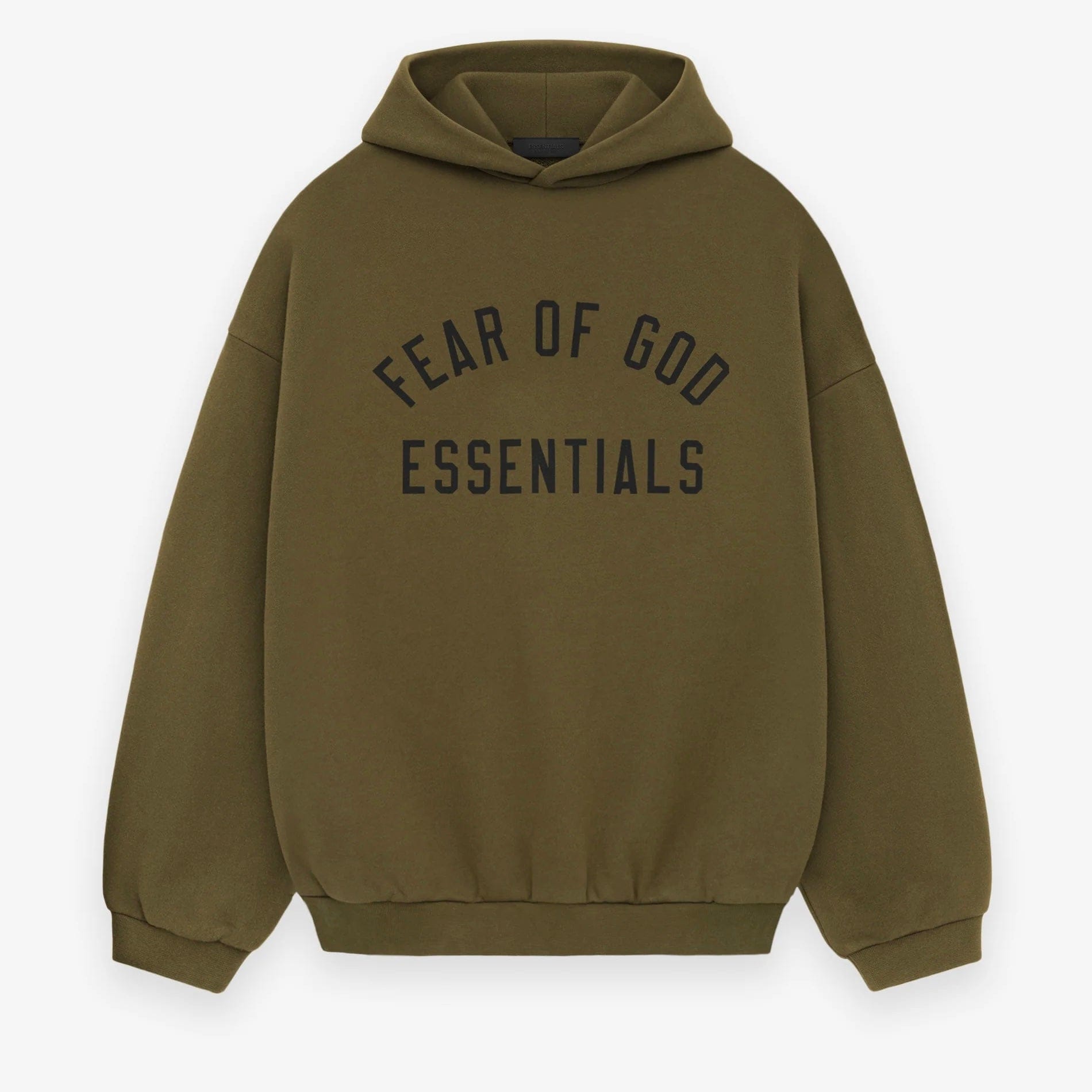 Fear of God Essentials Fleece Hoodie (FW24) Olive Arch Logo