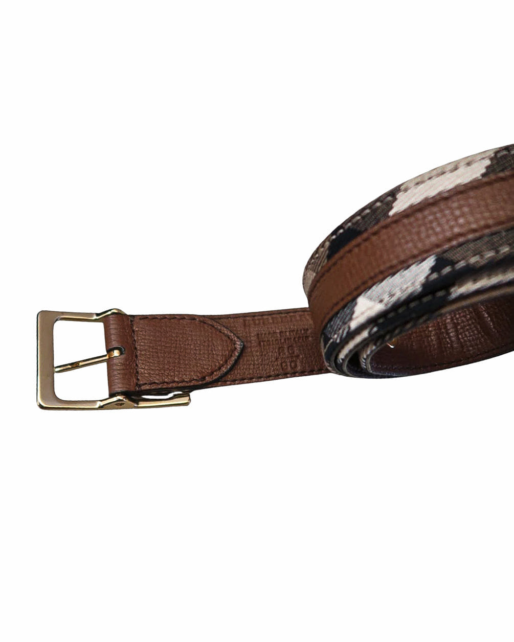 Burberry Vintage Check & Brown Leather Gold Buckle Belt