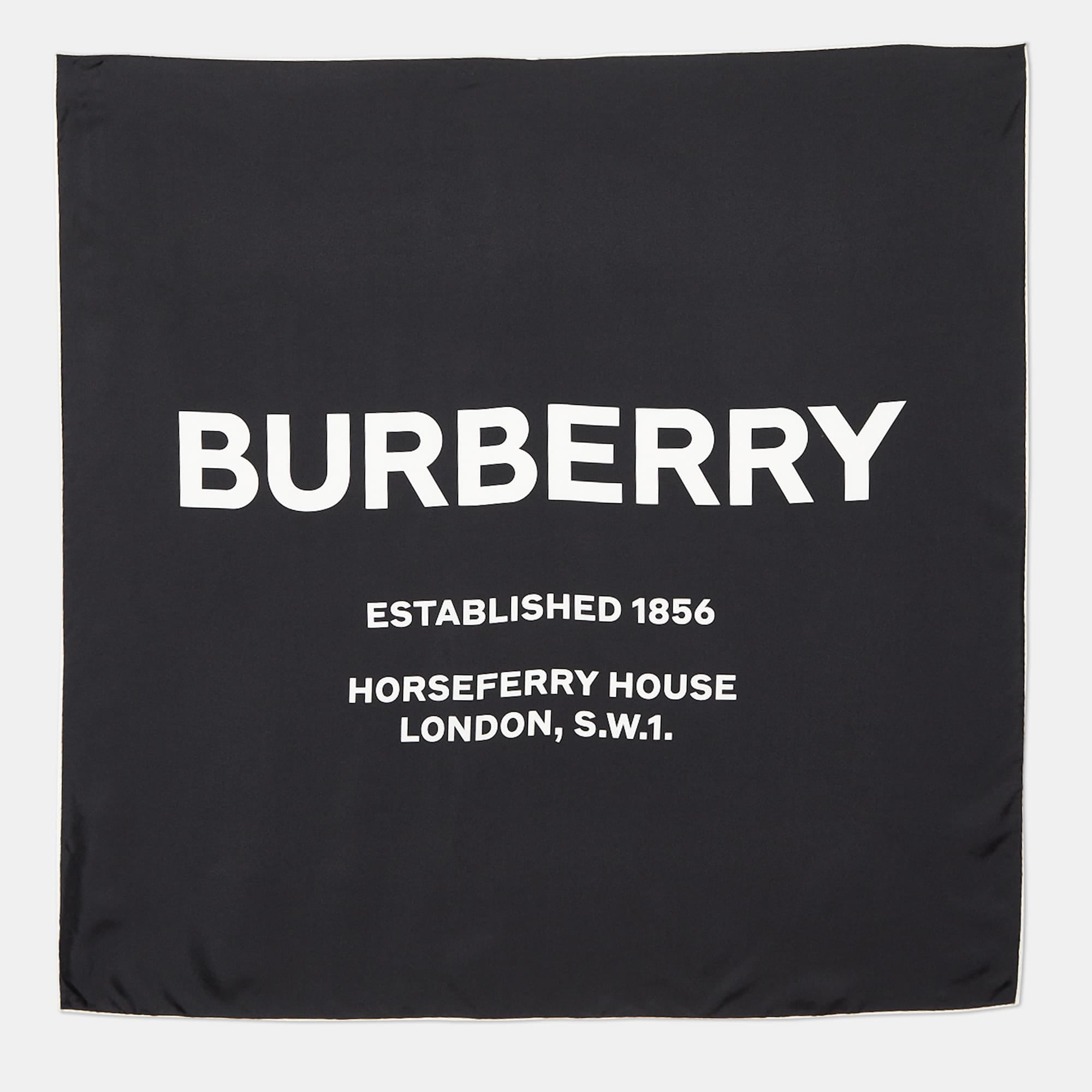 Burberry Black Horseferry Inverse Printed Silk Square Scarf