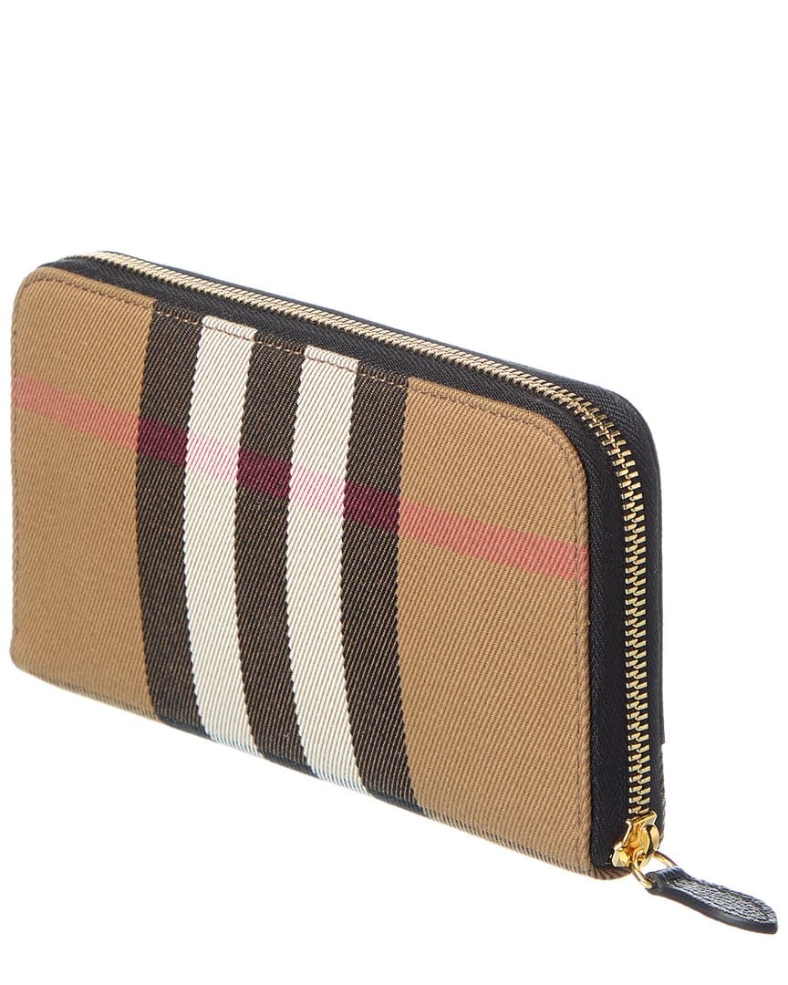 Burberry Check Canvas & Leather Zip Around Wallet