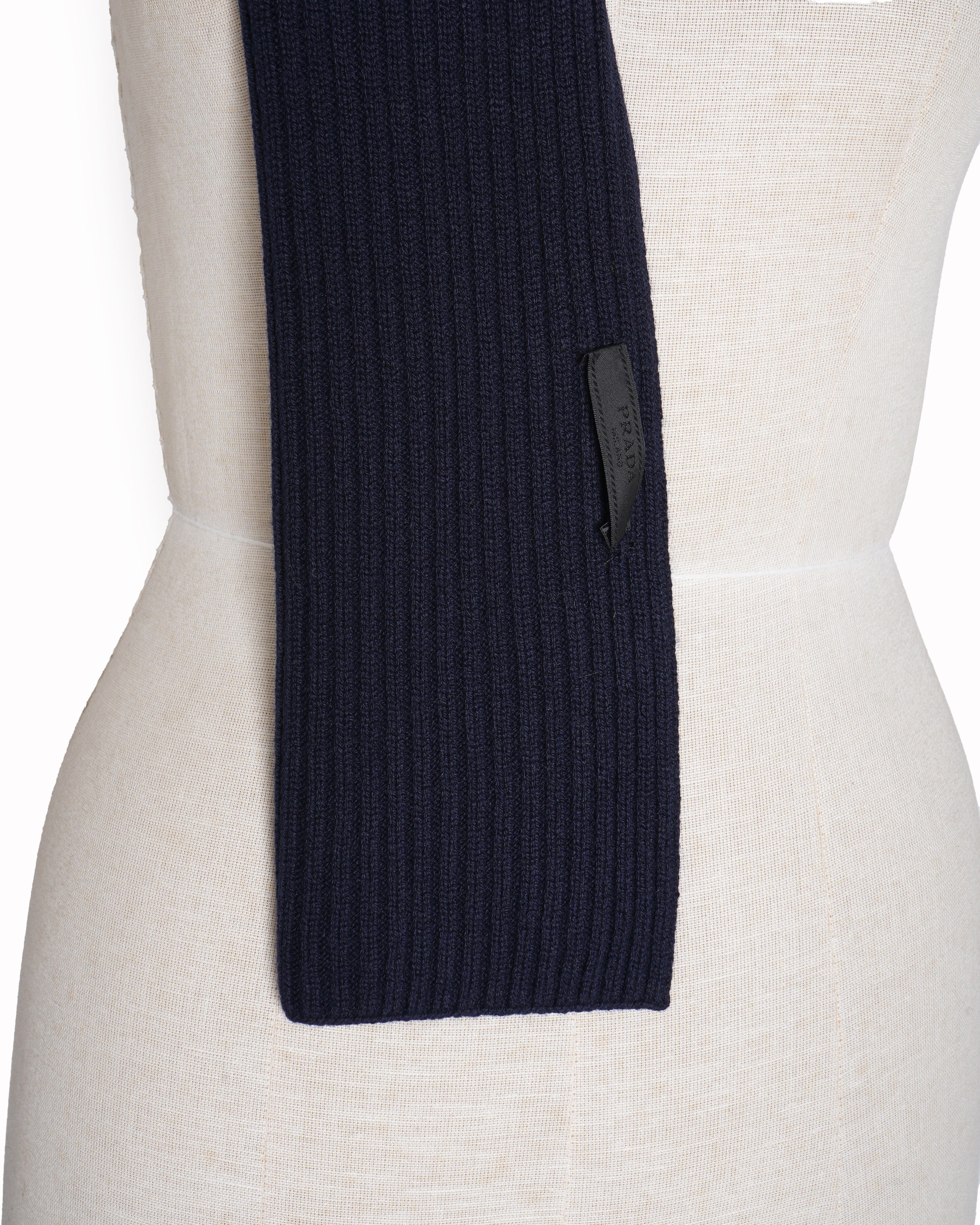 Prada New Prada navy blue woollen scarf