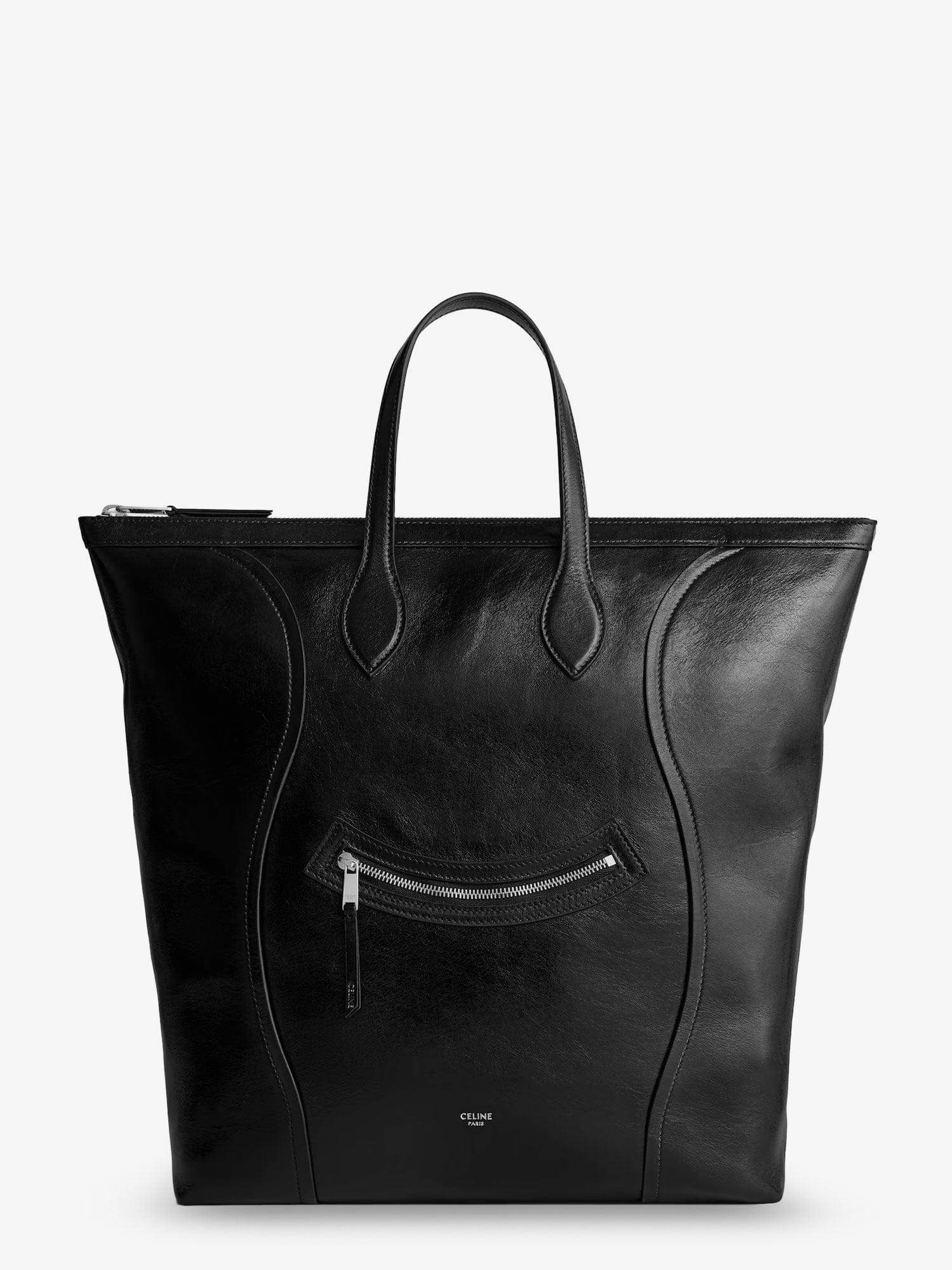 Celine Men Cabas Leather Shopping Bag With Front Logo