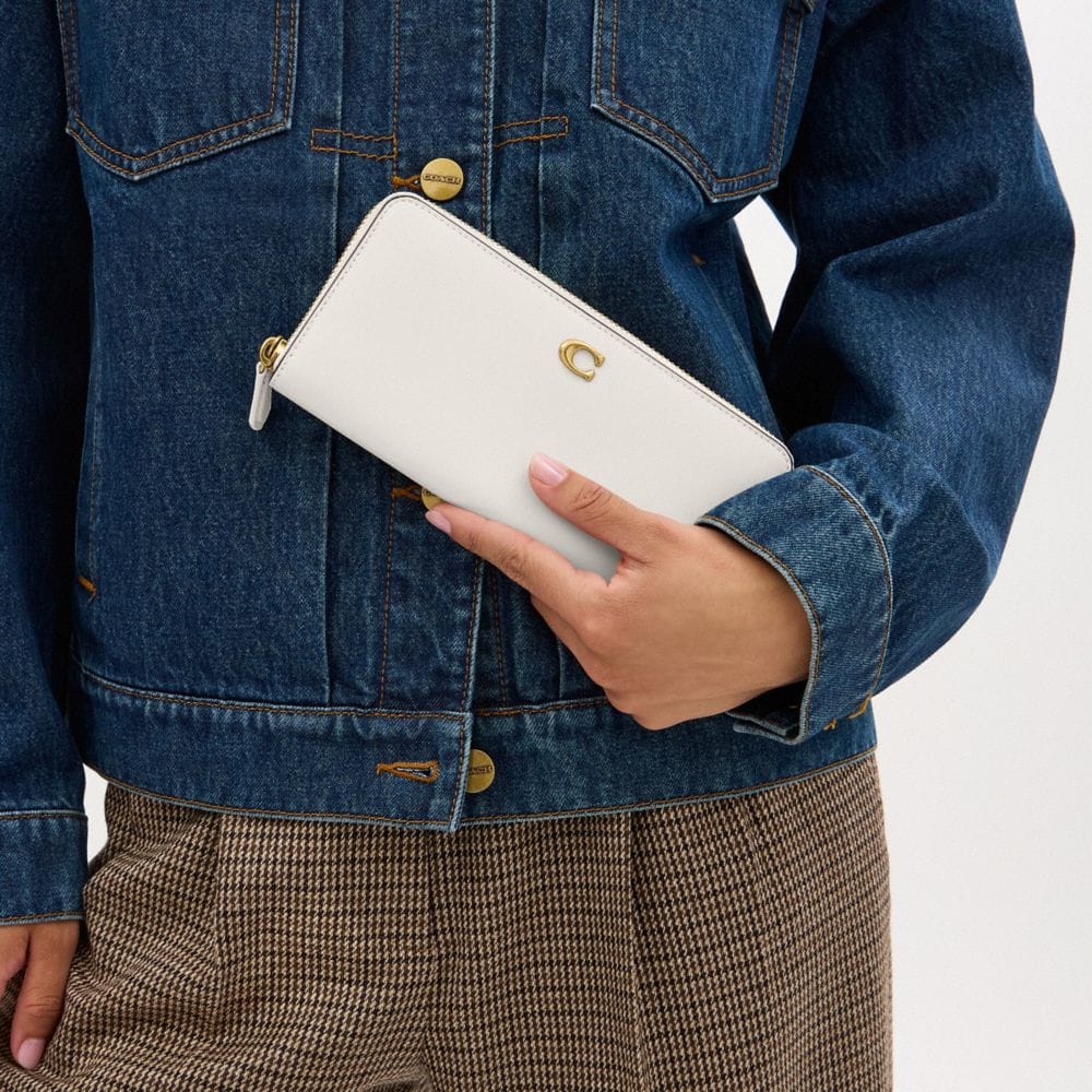 Coach Essential Slim Accordion Zip Wallet Brass Chalk