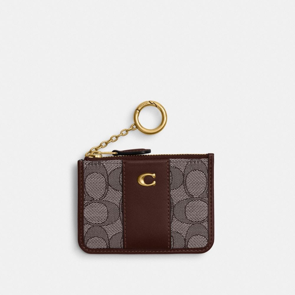 Coach Essential Mini Id Card Case In Signature Jacquard Brass Oak Maple