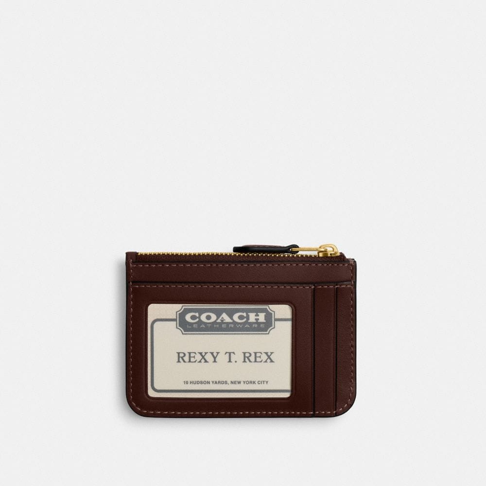 Coach Essential Mini Id Card Case In Signature Jacquard Brass Oak Maple