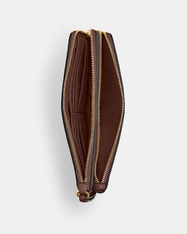 Coach Double Zip Wallet In Signature Canvas Signature Canvas - Gold - Tan - Brown