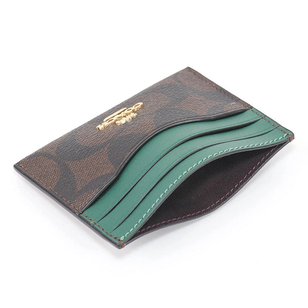 Coach Slim ID Card Case In Signature Canvas Brown/Dark Pine