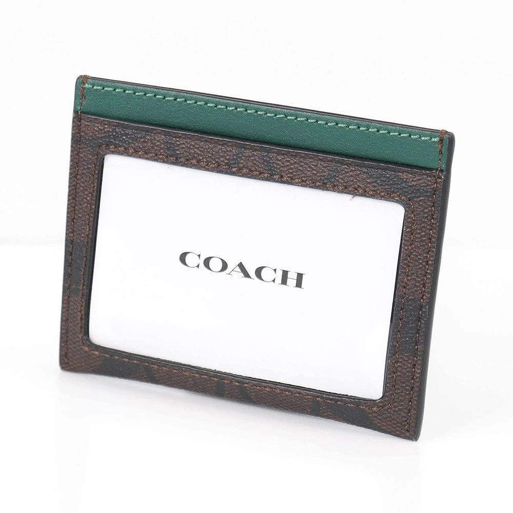 Coach Slim ID Card Case In Signature Canvas Brown/Dark Pine