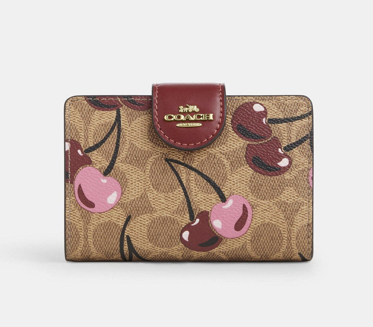 Coach Medium Corner Zip Wallet – Signature Canvas with Cherry Print