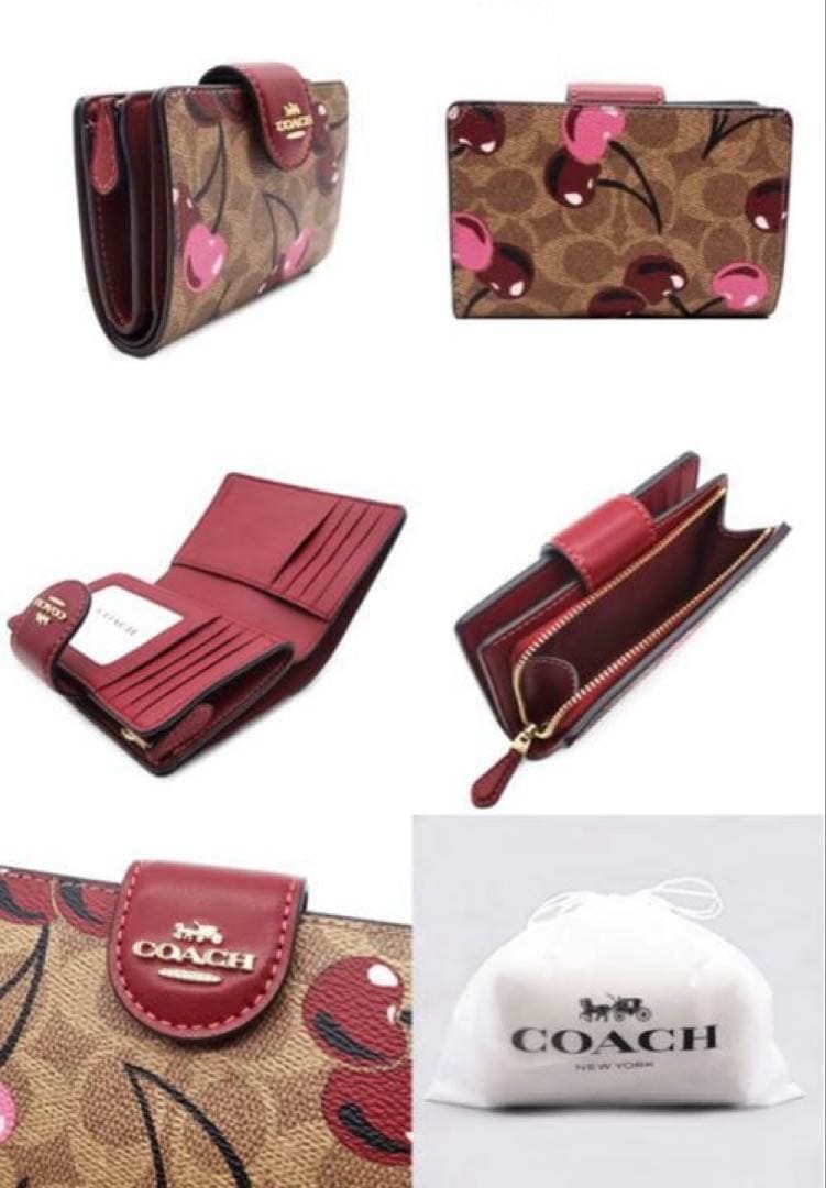 Coach Medium Corner Zip Wallet – Signature Canvas with Cherry Print
