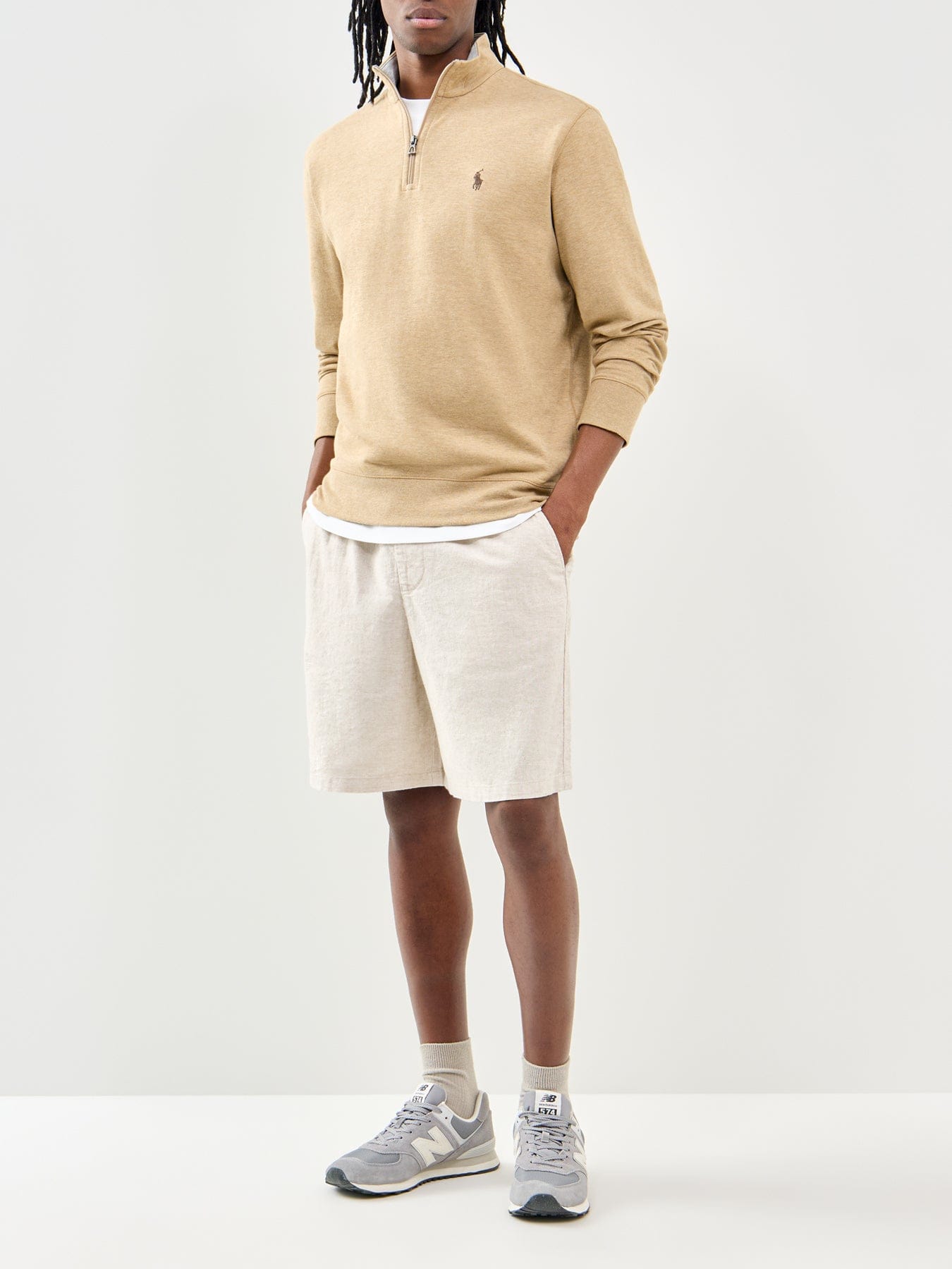 Polo Ralph Lauren Double Knit Quarter Zip Sweatshirt Beige
