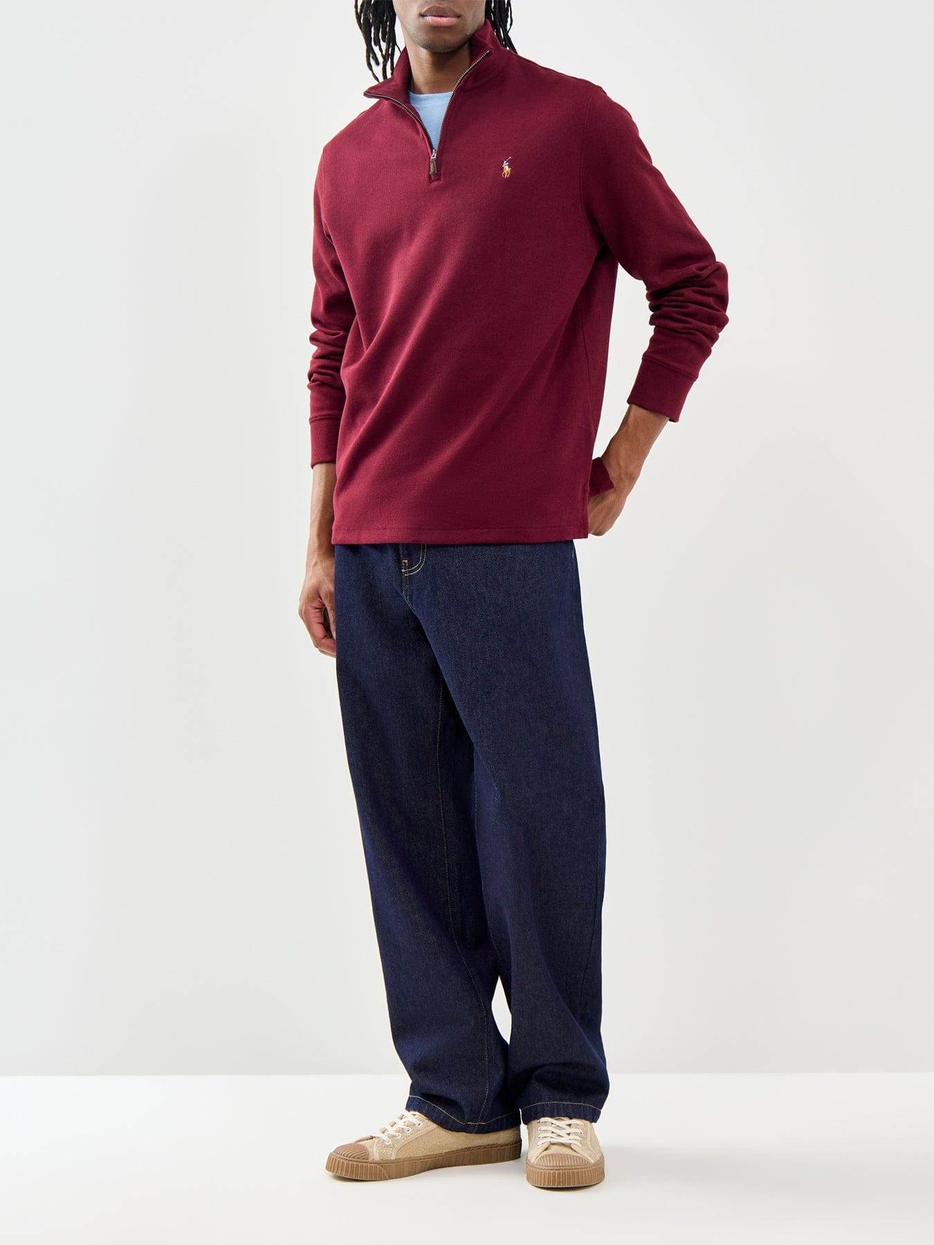 Polo Ralph Lauren Rib Cotton Quarter Zip Sweatshirt Burgundy