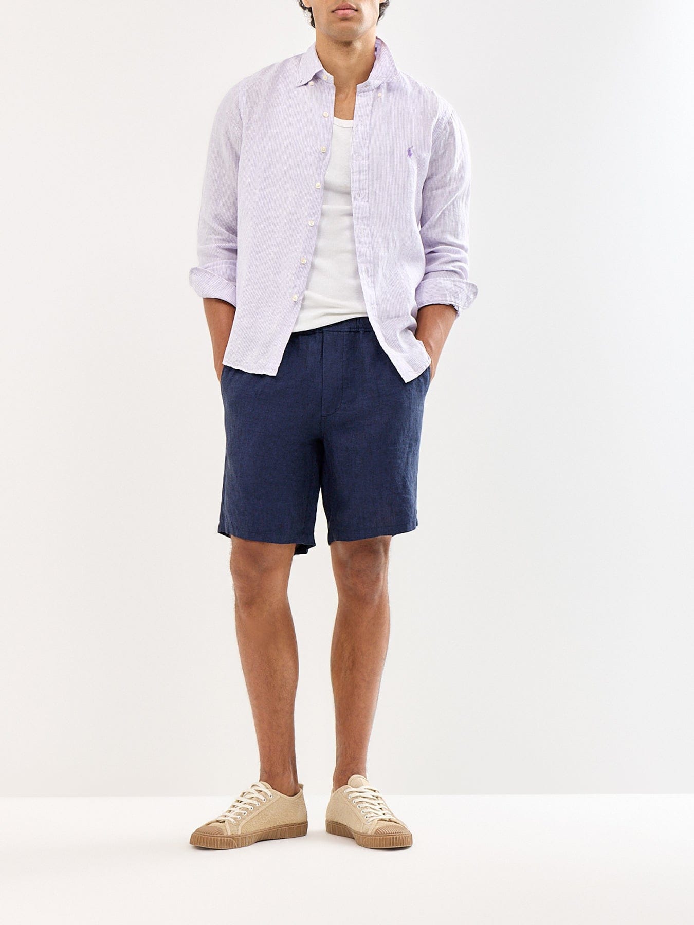 Polo Ralph Lauren Custom Fit Pin Stripe Linen Shirt Purple