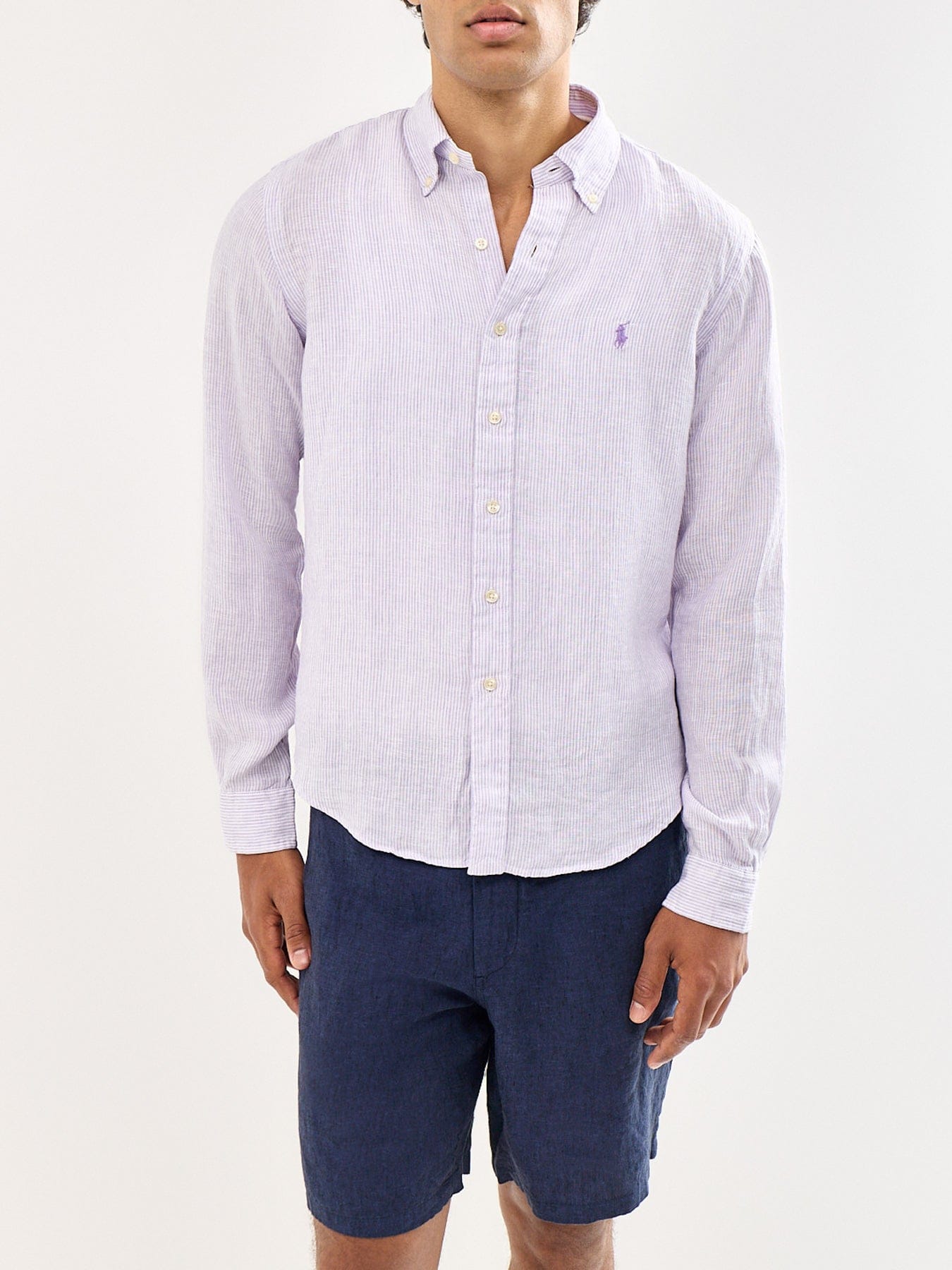 Polo Ralph Lauren Custom Fit Pin Stripe Linen Shirt Purple