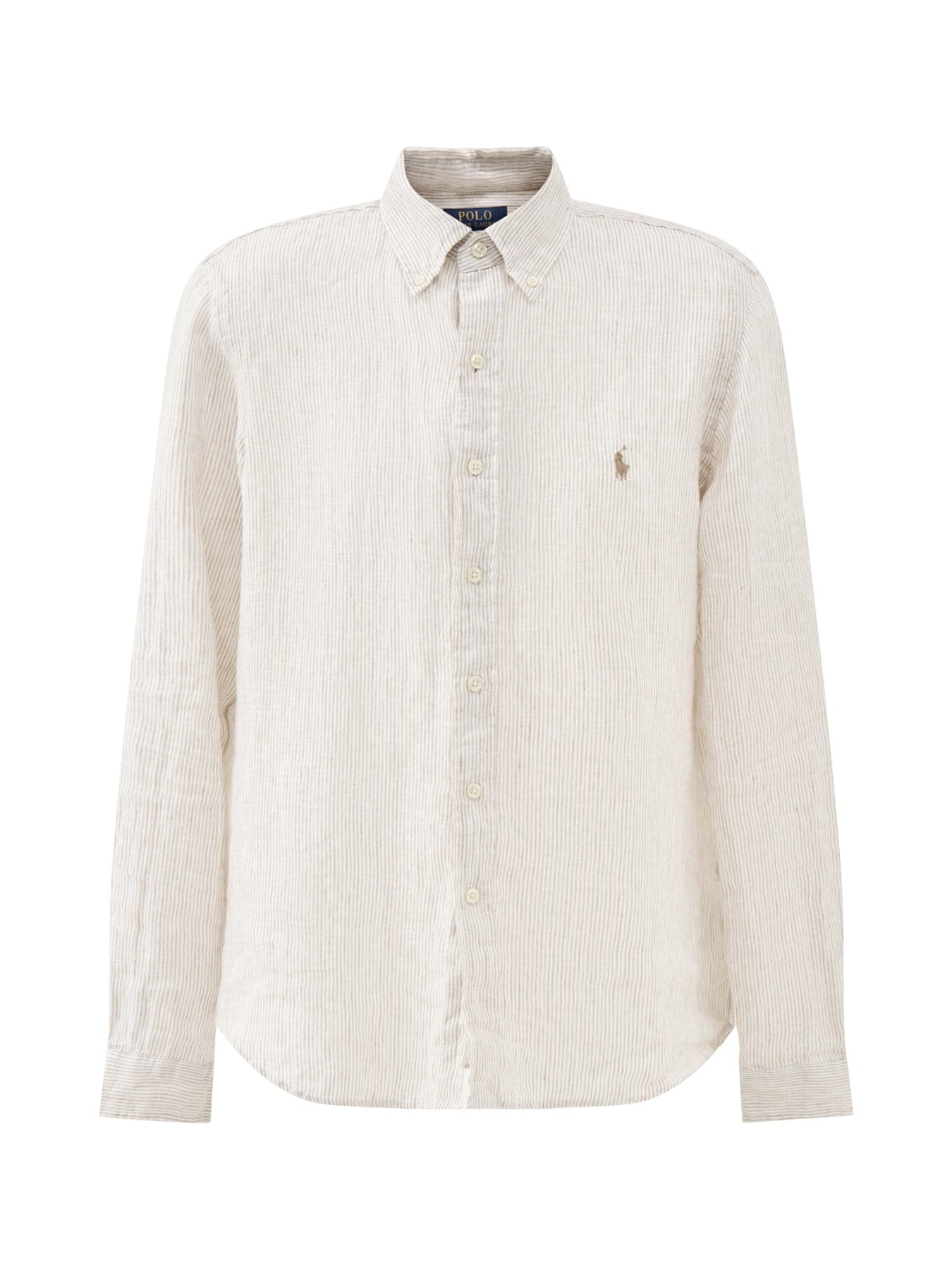 Polo Ralph Lauren Custom Fit Pin Stripe Linen Shirt Beige