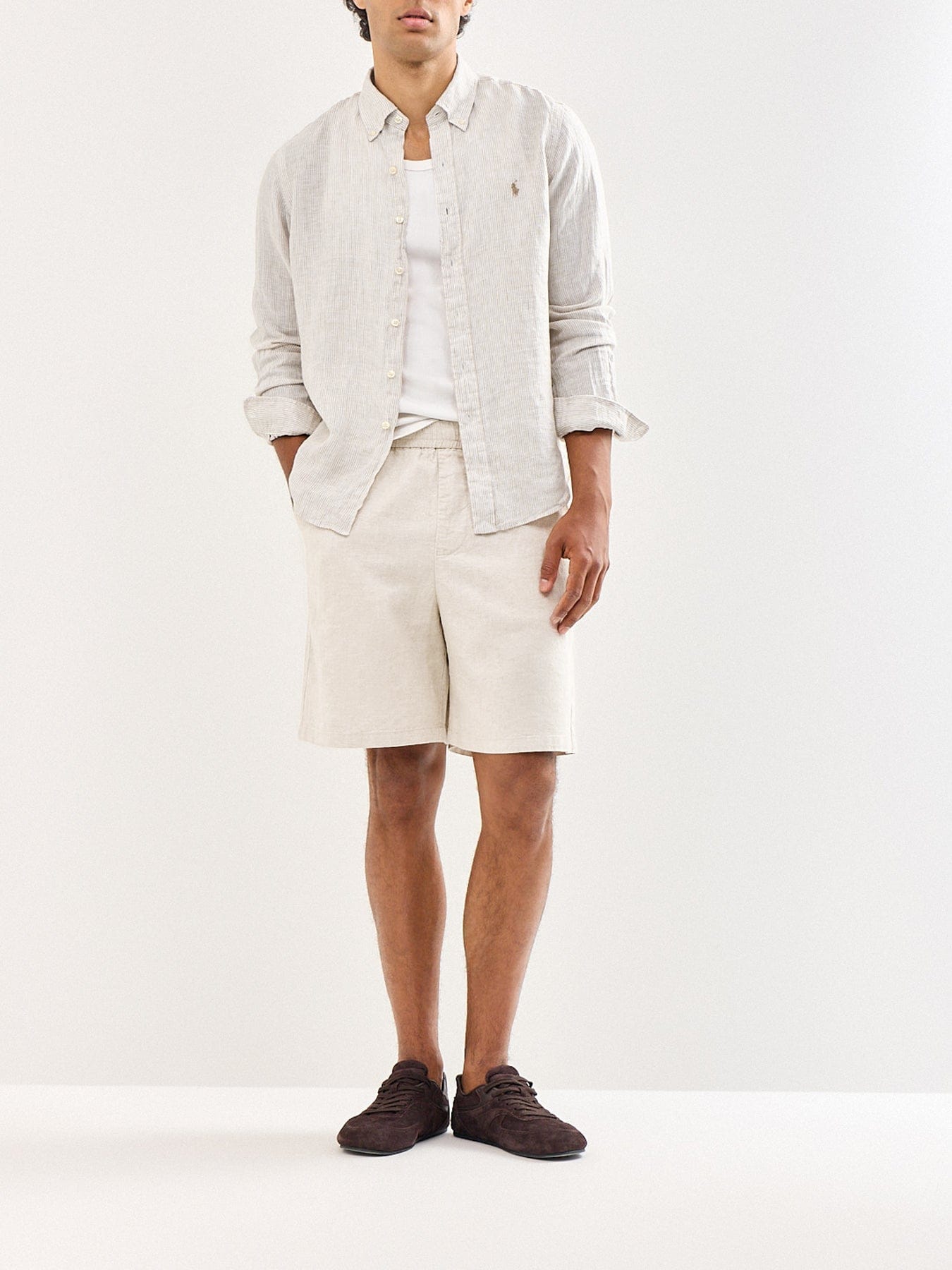 Polo Ralph Lauren Custom Fit Pin Stripe Linen Shirt Beige