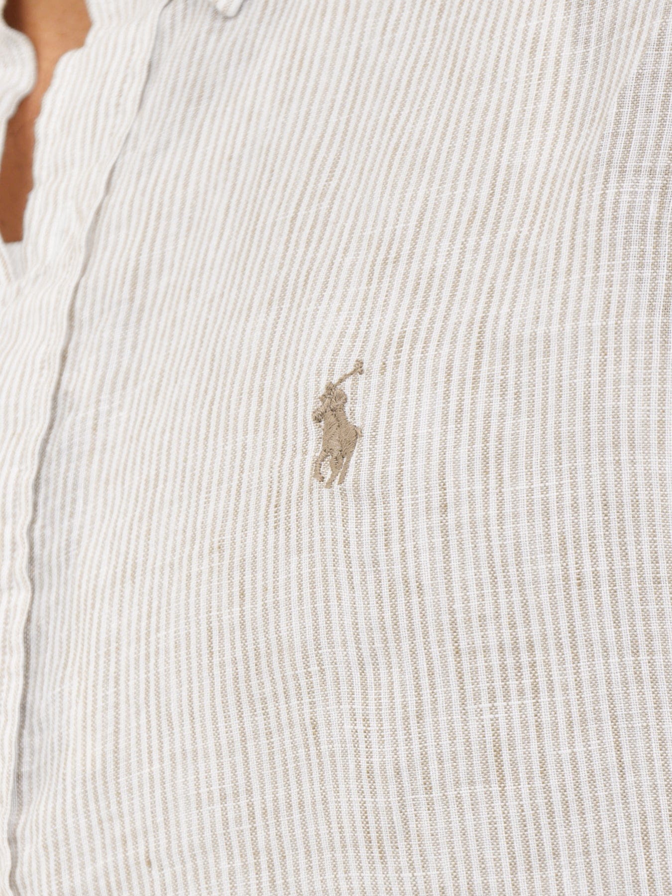 Polo Ralph Lauren Custom Fit Pin Stripe Linen Shirt Beige