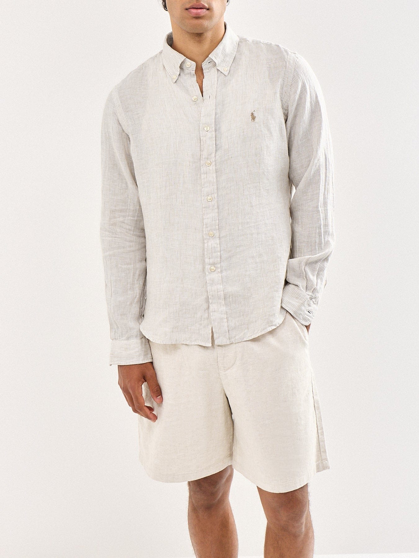 Polo Ralph Lauren Custom Fit Pin Stripe Linen Shirt Beige