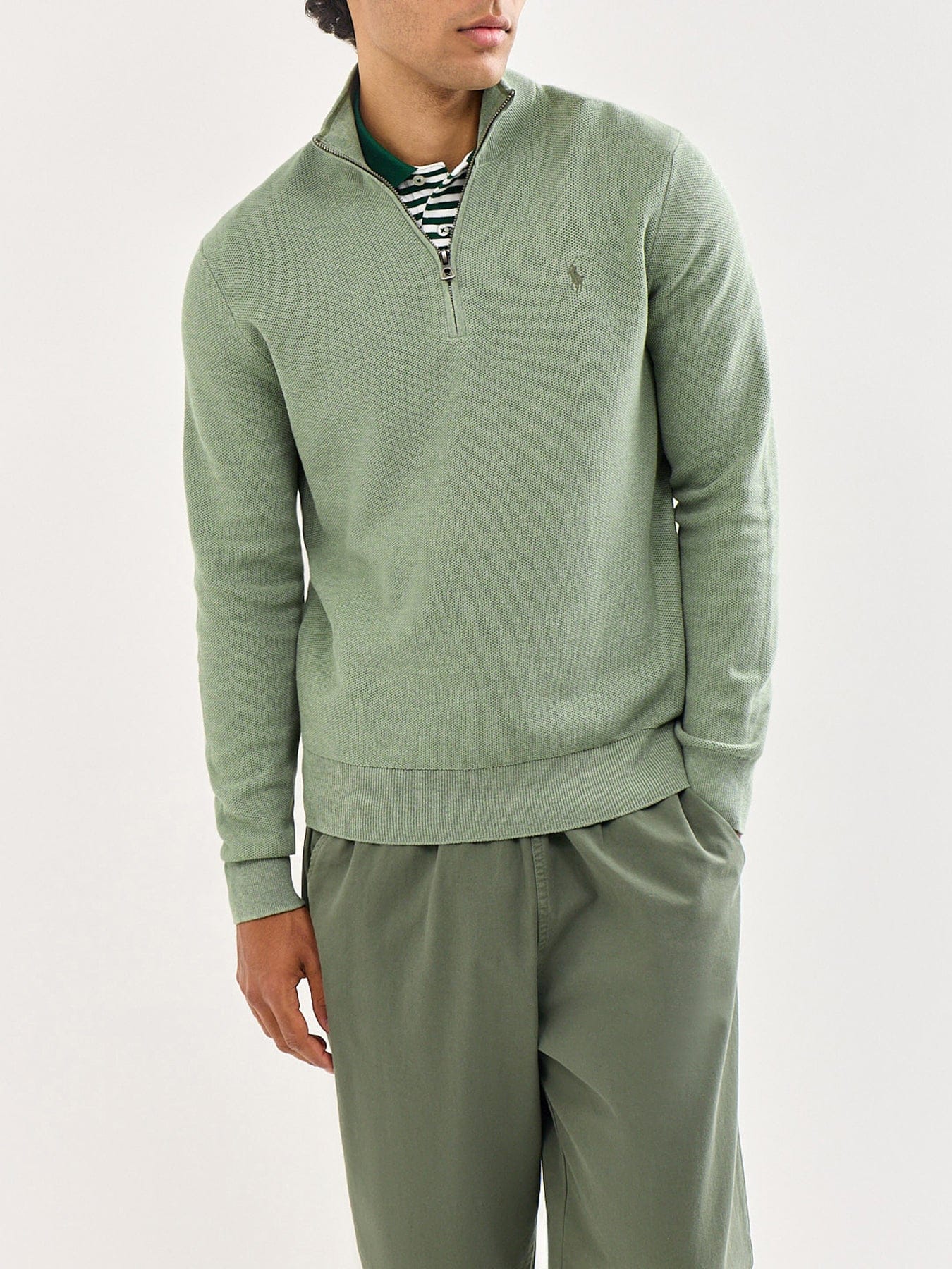 Polo Ralph Lauren Texture Cotton Quarter Zip Jumper Green